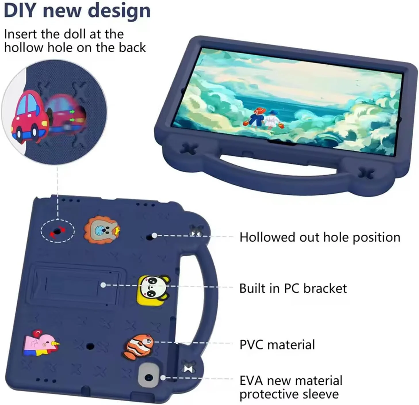 کیف تبلت کودکانه Lukione سازگار با Samsung Galaxy Tab S10 FE 2025 (10.9 اینچ)، کاور محافظ سبک و ضد ضربه با پایه دسته دار، طراحی زیبا DIY