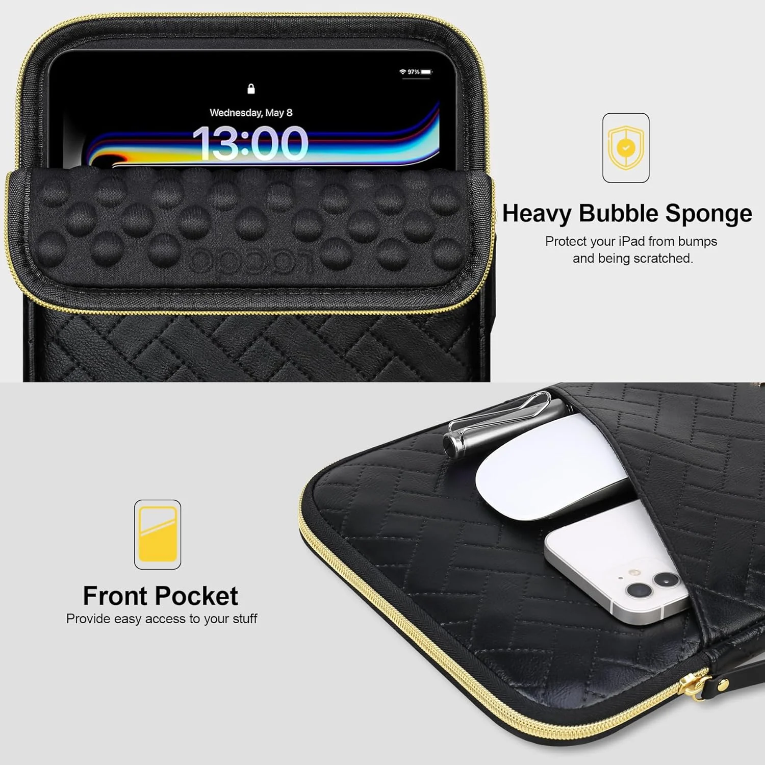 کیف محافظ تبلت Lacdo مناسب برای آیپد 11 اینچی A16 / آیپد ایر 11 اینچی M3 M2 / آیپد پرو 11 اینچی M4 / آیپد 10.9 اینچی / آیپد 10.2 اینچی / آیپد ایر 10.9 اینچی، کیف سامسونگ گلکسی تب A9+، مناسب برای مجیک کیبورد، مشکی شیک