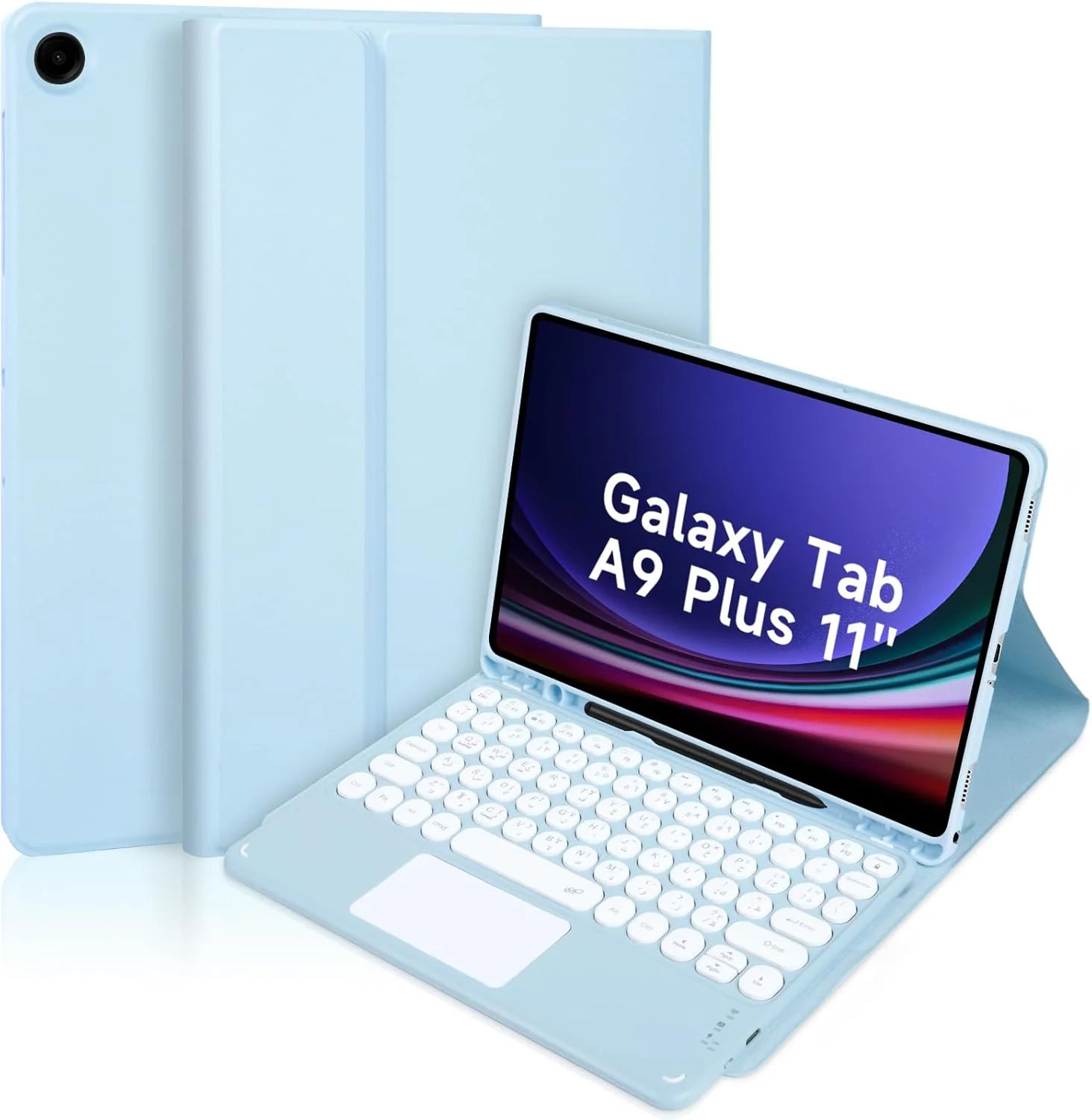 کیبورد EURCRBU سازگار با تبلت سامسونگ گلکسی تب A9 پلاس 11 اینچی، کاور کیبورد عربی بی‌سیم جداشدنی مغناطیسی، برای سامسونگ گلکسی تب A9 پلاس 2023 (SM-X216/X210) - آبی
