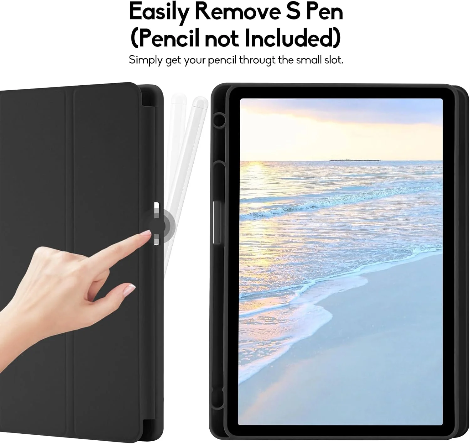 کاور پالکیتسیز برای تبلت سامسونگ گلکسی تب S9 11 اینچ 2023 به همراه جای قلم S Pen، کاور محافظ هوشمند سه تایی با پشت TPU نرم، قابلیت خواب/بیدار شدن خودکار برای کاور سامسونگ گلکسی تب S9 11 اینچ، مشکی