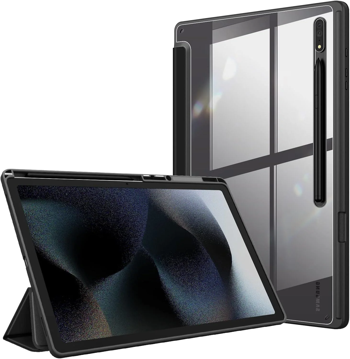 کاور باریک TERRIFI مناسب برای گلکسی تب S9 Ultra 14.6 اینچ 2023، قاب ضد ضربه با پشت شفاف، بامپر انعطاف پذیر ضد ضربه با پشت سخت، قابلیت بیدار شدن/خواب خودکار (مشکی)