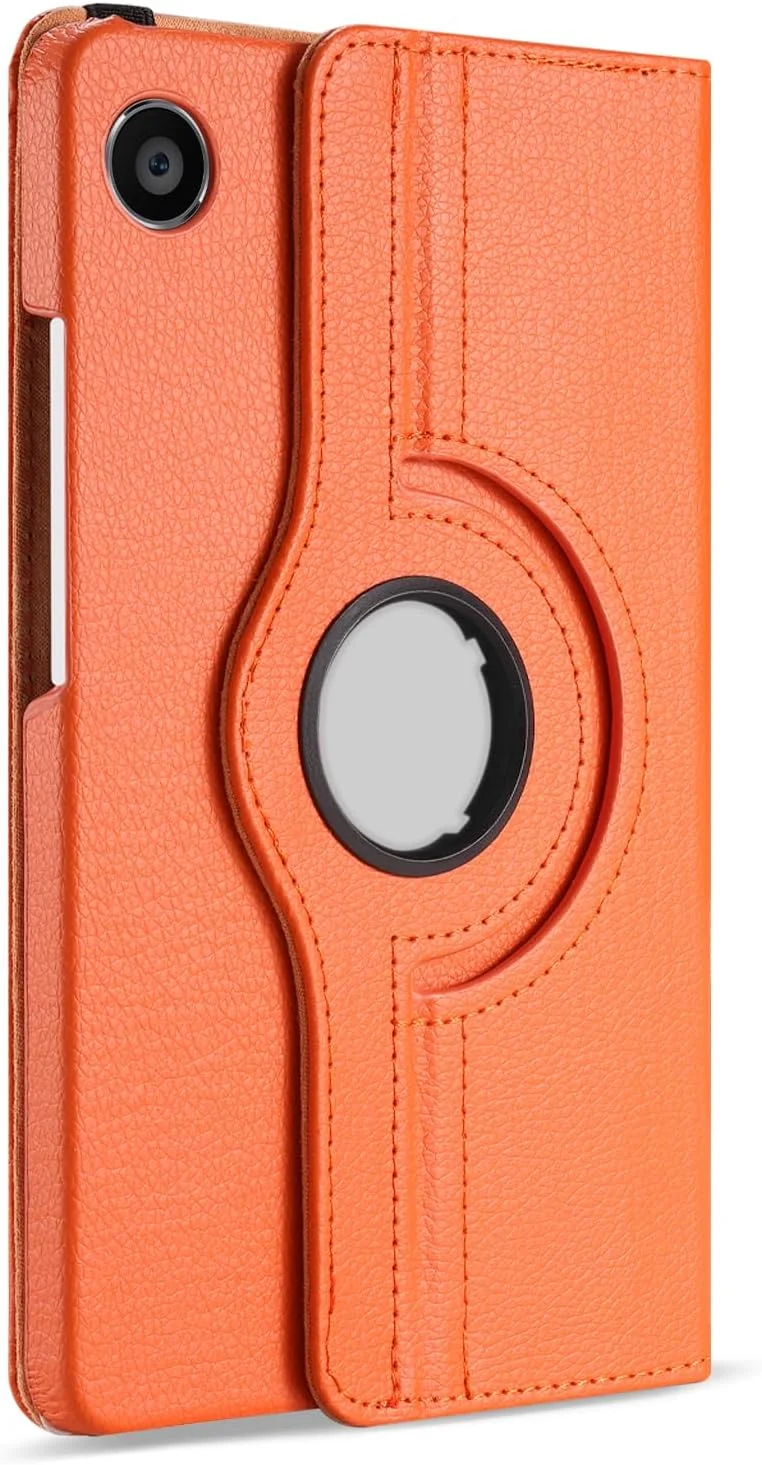 کیف تبلت چرخشی 360 درجه برای سامسونگ گلکسی تب A9 8.7 اینچ (مدل SM‑X110/SM‑X115) - کاور چرمی استنددار با قابلیت خواب/بیدار شدن خودکار (نارنجی)