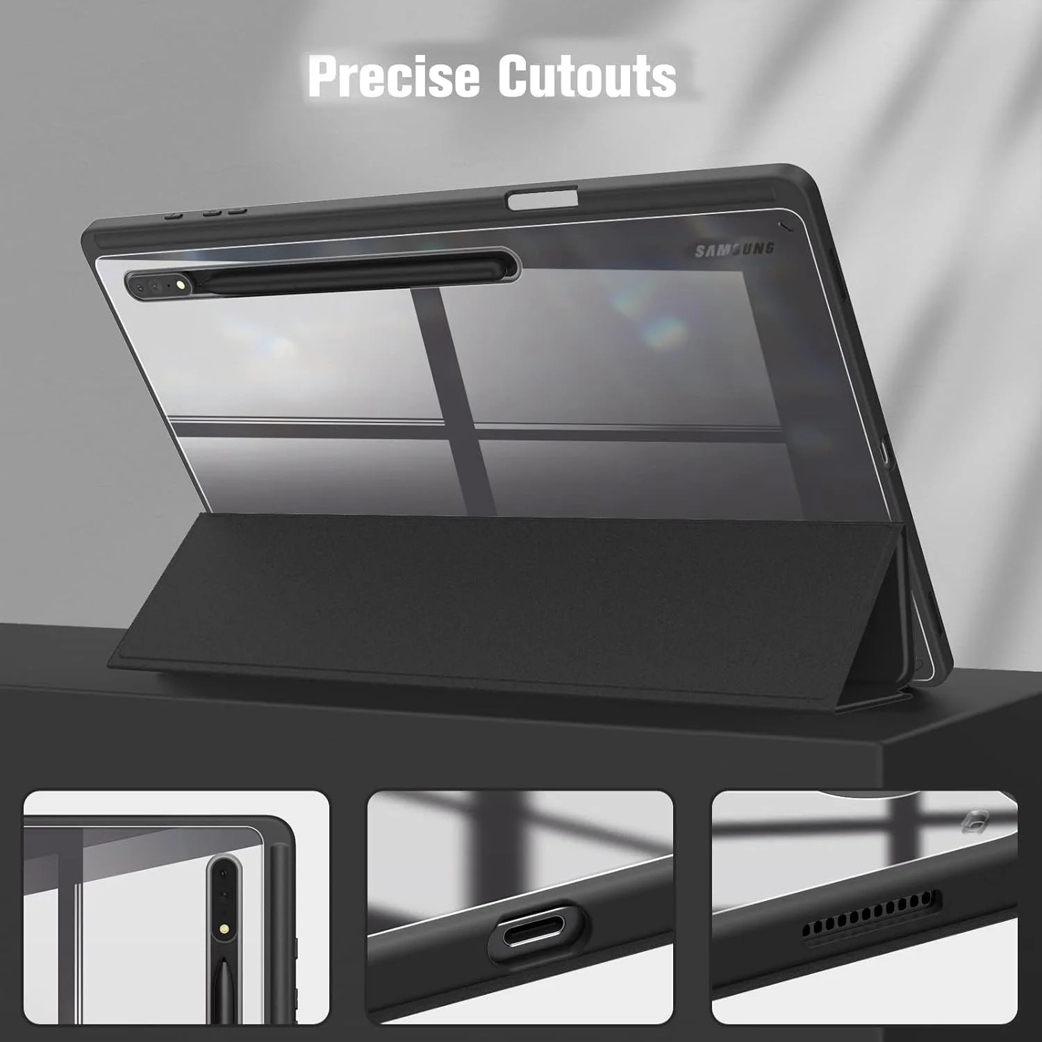 کاور باریک TERRIFI مناسب برای گلکسی تب S9 Ultra 14.6 اینچ 2023، قاب ضد ضربه با پشت شفاف، بامپر انعطاف پذیر ضد ضربه با پشت سخت، قابلیت بیدار شدن/خواب خودکار (مشکی)
