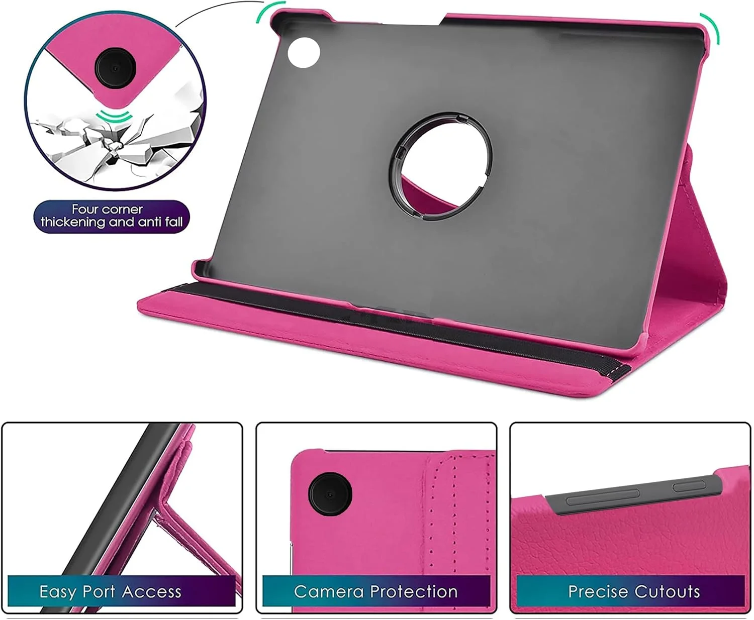 کاور چرمی چرخشی 360 درجه Muzz مناسب برای تبلت سامسونگ گلکسی تب A8 10.5 اینچ مدل 2022 [مدل: SM-X200 / SM-X205 / SM-X207] (صورتی)