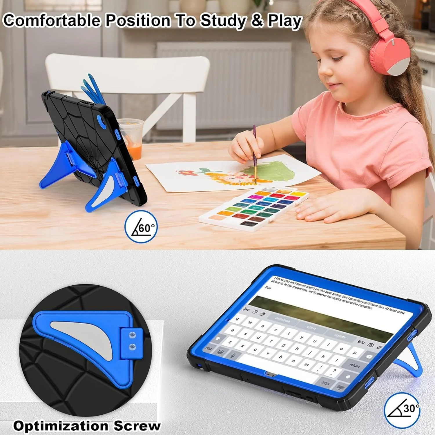 کیف محافظ تبلت گلکسی تب A9 پلاس 11 اینچ، کیف محافظ تبلت سامسونگ گلکسی تب A9 پلاس 2023، کیف تبلت کودکانه با محافظ صفحه نمایش، پایه و گوشه‌های ضخیم، 11 اینچ، مشکی آبی
