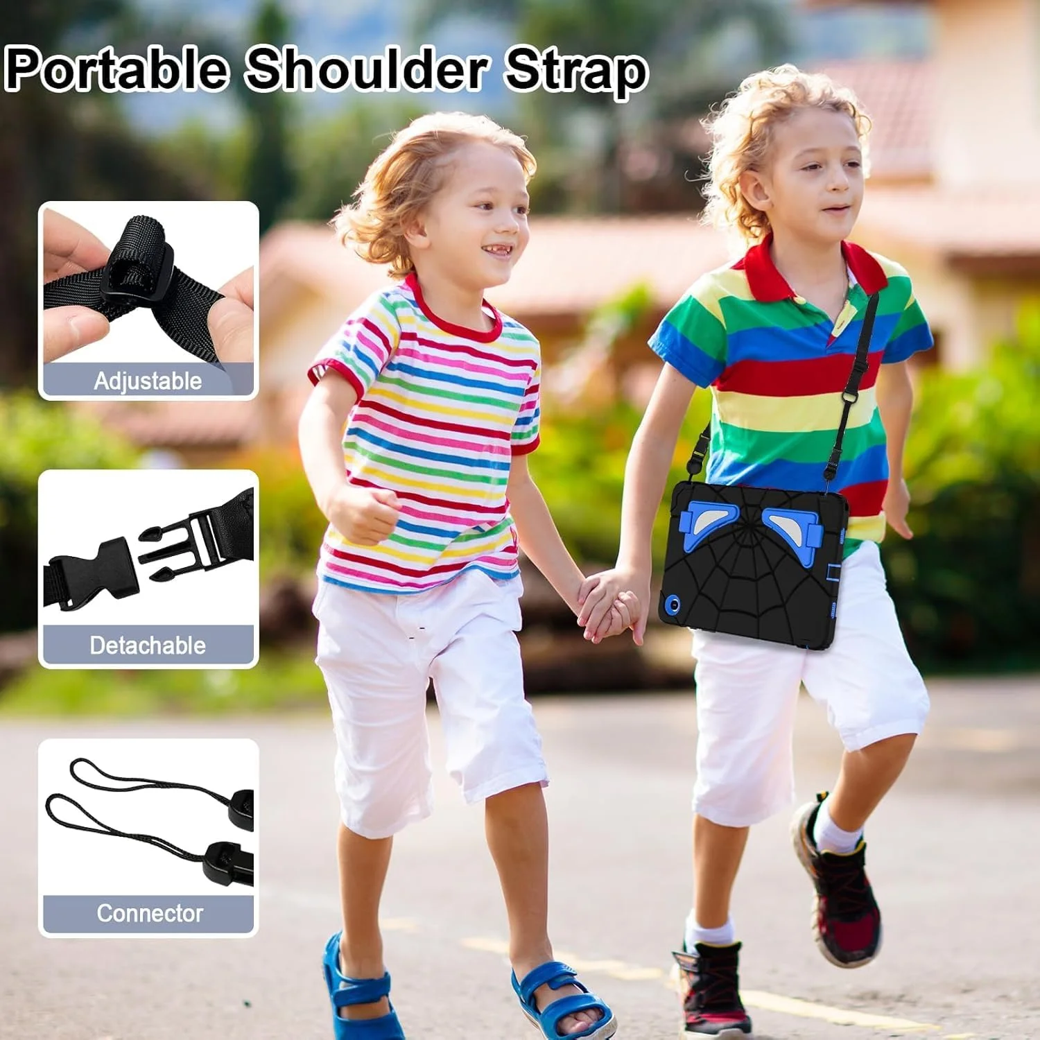 کیف محافظ تبلت گلکسی تب A9 پلاس 11 اینچ، کیف محافظ تبلت سامسونگ گلکسی تب A9 پلاس 2023، کیف تبلت کودکانه با محافظ صفحه نمایش، پایه و گوشه‌های ضخیم، 11 اینچ، مشکی آبی