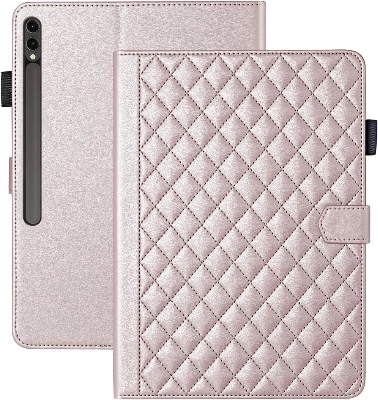 کیف محافظ چرمی تبلت سامسونگ گلکسی تب S10 پلاس/ S9 پلاس/ S9 FE پلاس 12.4 اینچی، مناسب برای کاربری تجاری، دارای عملکرد استند و جای کارت - رزگلد