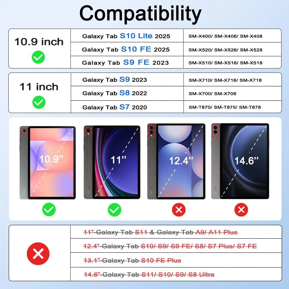 کیف محافظ BRAECNstock مناسب برای تبلت سامسونگ گلکسی تب S10 FE/ S9 FE/ S9/ S8/ S7 5G سایز 10.9 اینچ/11 اینچ، کیف محافظ ضد ضربه کودکانه با جای قلم، بند دستی چرخان 360 درجه و پایه، بند شانه، بنفش