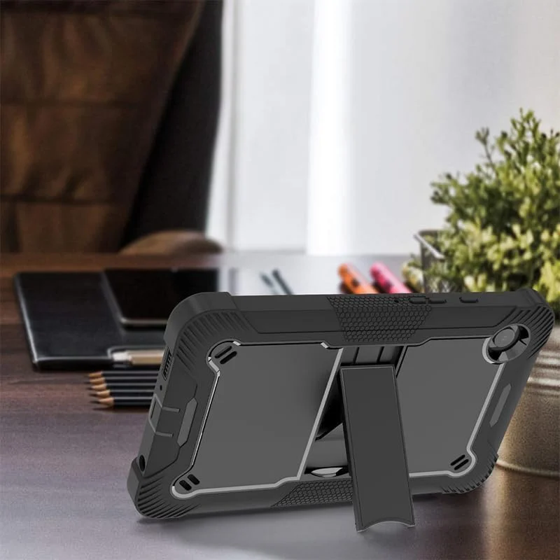 کاور مقاوم تبلت سامسونگ گلکسی تب A9 2023 (X115N)، دارای پایه تاشو، دولایه PC TPU، لبه های برجسته برای محافظت کامل از دوربین و صفحه نمایش، ضد ضربه، مشکی