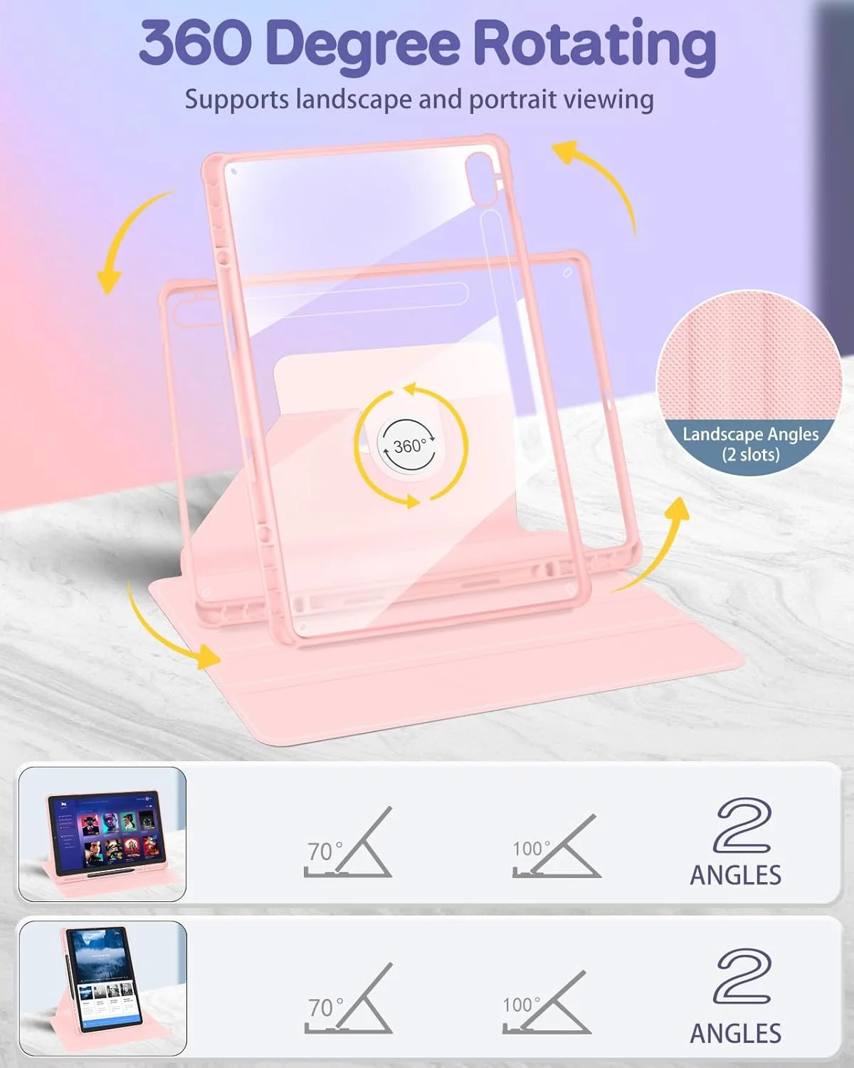 کیف تبلت Kidcube مناسب برای سامسونگ گلکسی تب S9 پلاس/FE پلاس 12.4 اینچ، دخترانه، طرح گلدار زیبا، با قابلیت چرخش 360 درجه و جای قلم