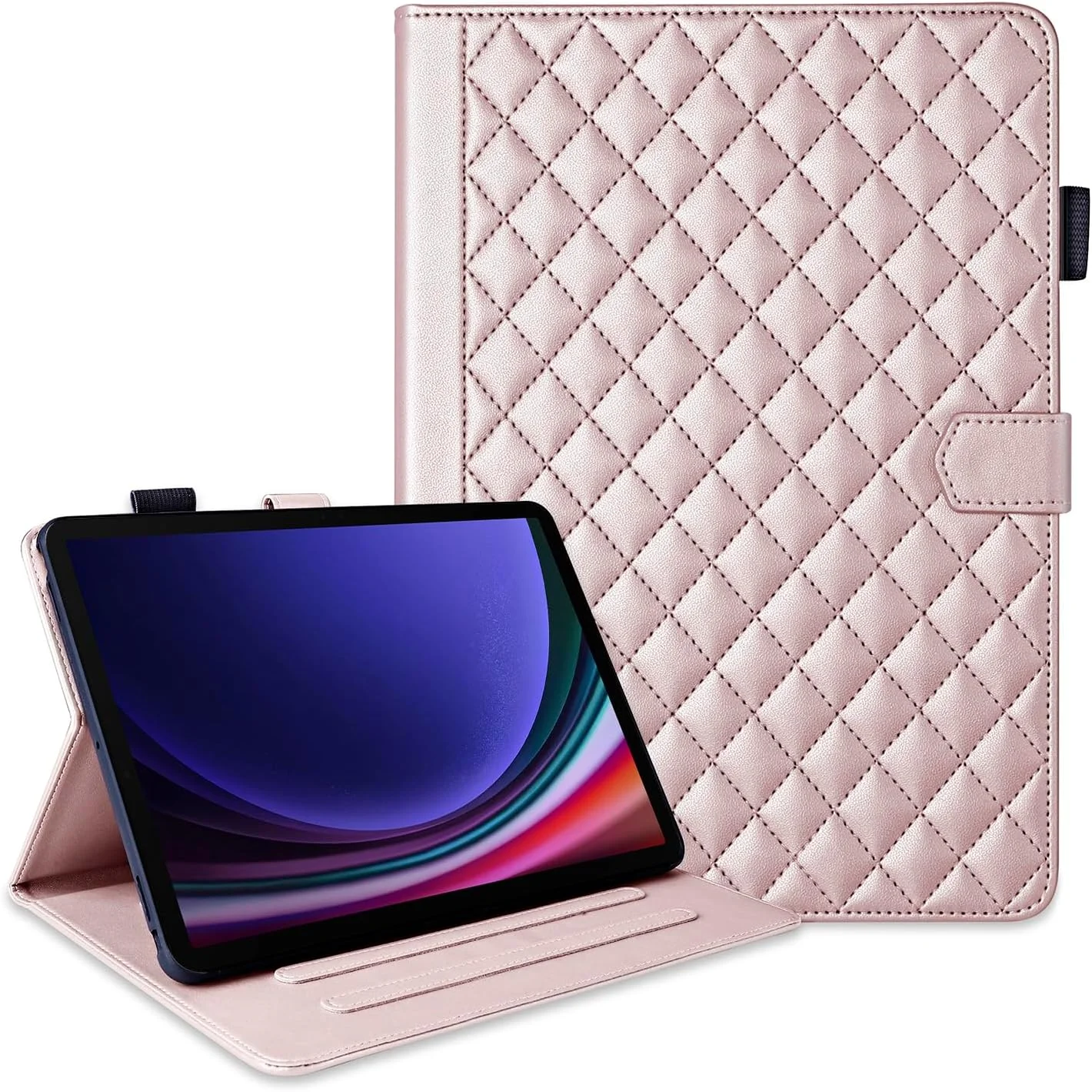 کیف محافظ چرمی تبلت سامسونگ گلکسی تب S10 پلاس/ S9 پلاس/ S9 FE پلاس 12.4 اینچی، مناسب برای کاربری تجاری، دارای عملکرد استند و جای کارت - رزگلد