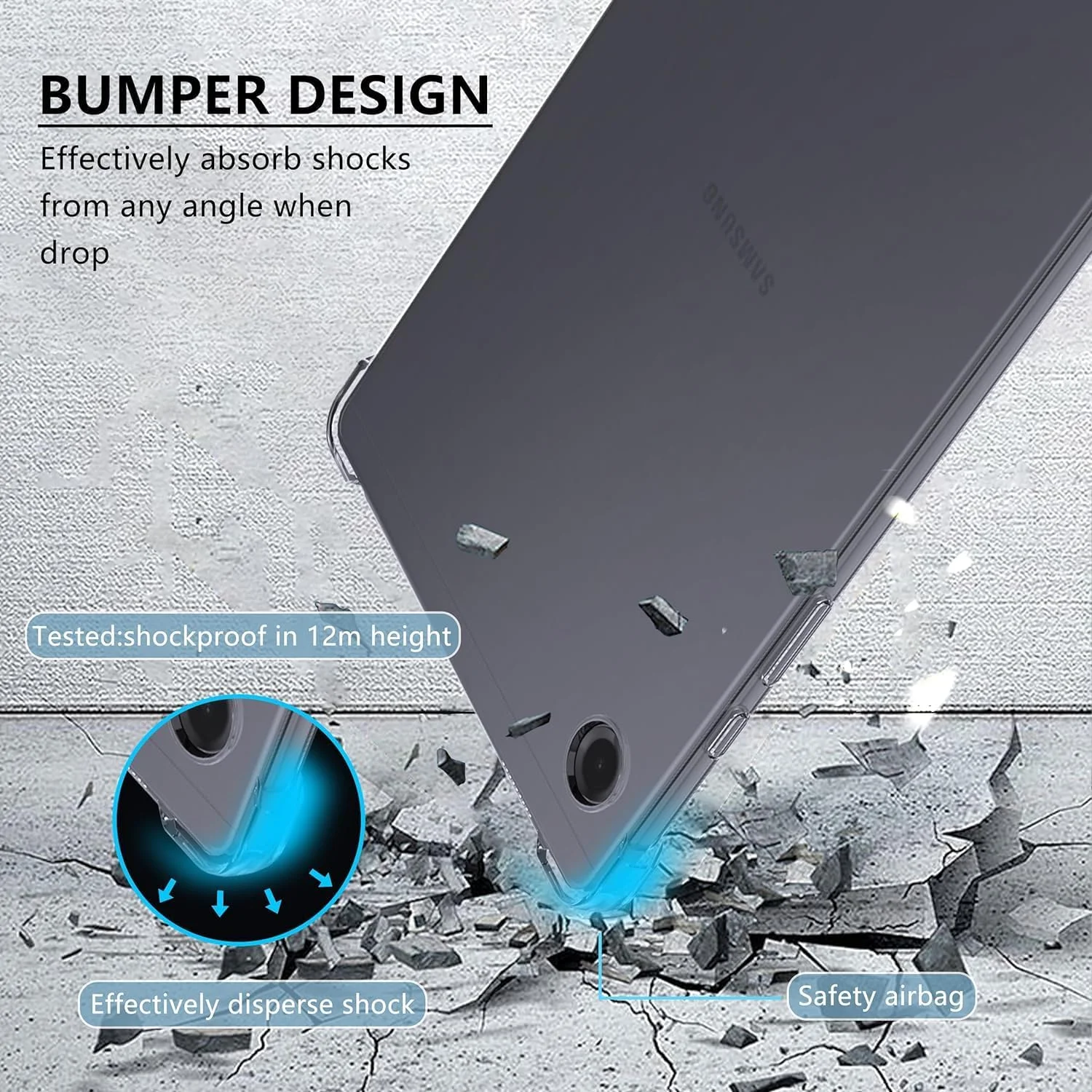 کاور تبلت سامسونگ گلکسی تب A9+، کاور شفاف با محافظ لنز دوربین داخلی، کاور پشتی محافظ نازک و شفاف، بامپر نرم و انعطاف پذیر، کاور سیلیکونی هیبریدی برای (سامسونگ گلکسی تب A9 پلاس)