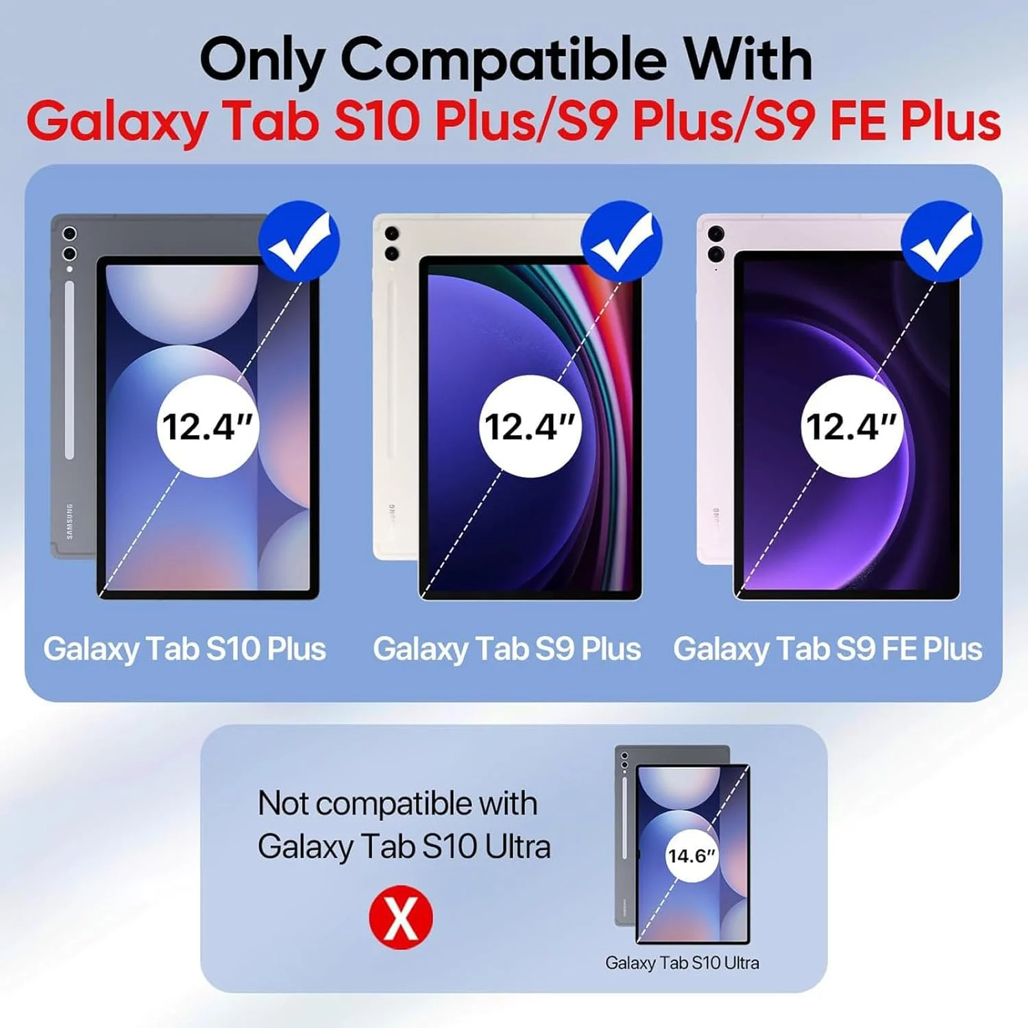 کیف A-BEAUTY سازگار با تبلت سامسونگ گلکسی تب S10+ 2024/تب S9 FE+/S9+ 2023 سایز 12.4 اینچ، کاور شفاف ضد ضربه، استند سه تایی Y شکل 6 در 1، قابلیت بیدار شدن/به خواب رفتن خودکار، خاکستری روشن