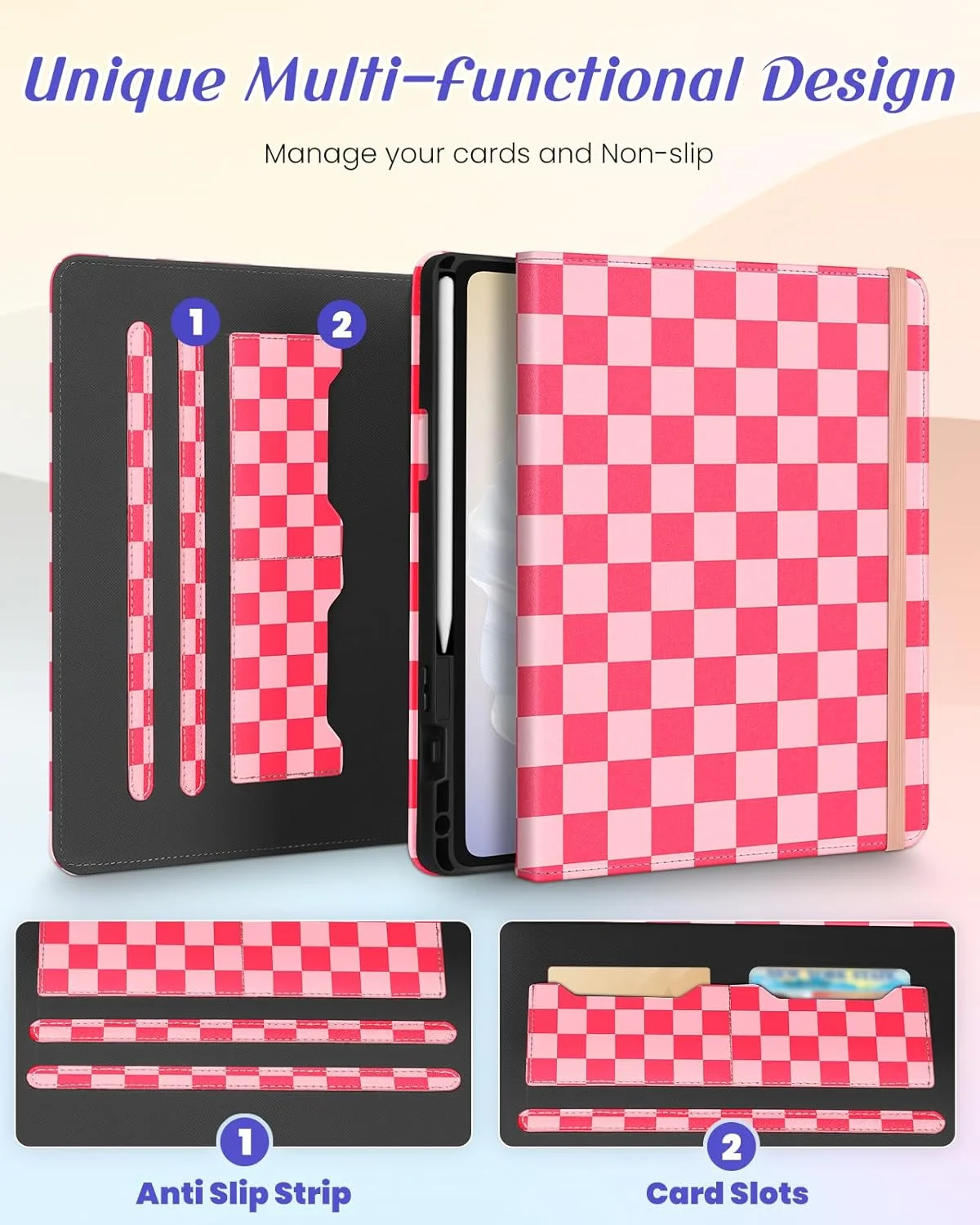 کیف Kidcube برای تبلت سامسونگ گلکسی تب A9 پلاس 11 اینچ - مناسب دختران و زنان، کاور چرخشی فانتزی با جای قلم و جای کارت، طرح چهارخانه دخترانه و خاص، مناسب نوجوانان برای تبلت سامسونگ A9 پلاس