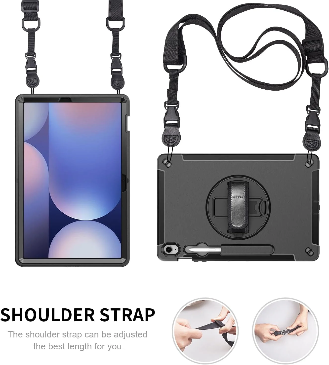 Junfire Protective Case for Galaxy Tab S10 FE Plus 13.1-inch 2025, Rugged Shockproof Samsung Tab S10FE+ Case with 360°Rotating Kickstand/S-Pen Holder/Hand Strap/Shoulder Strap, Black