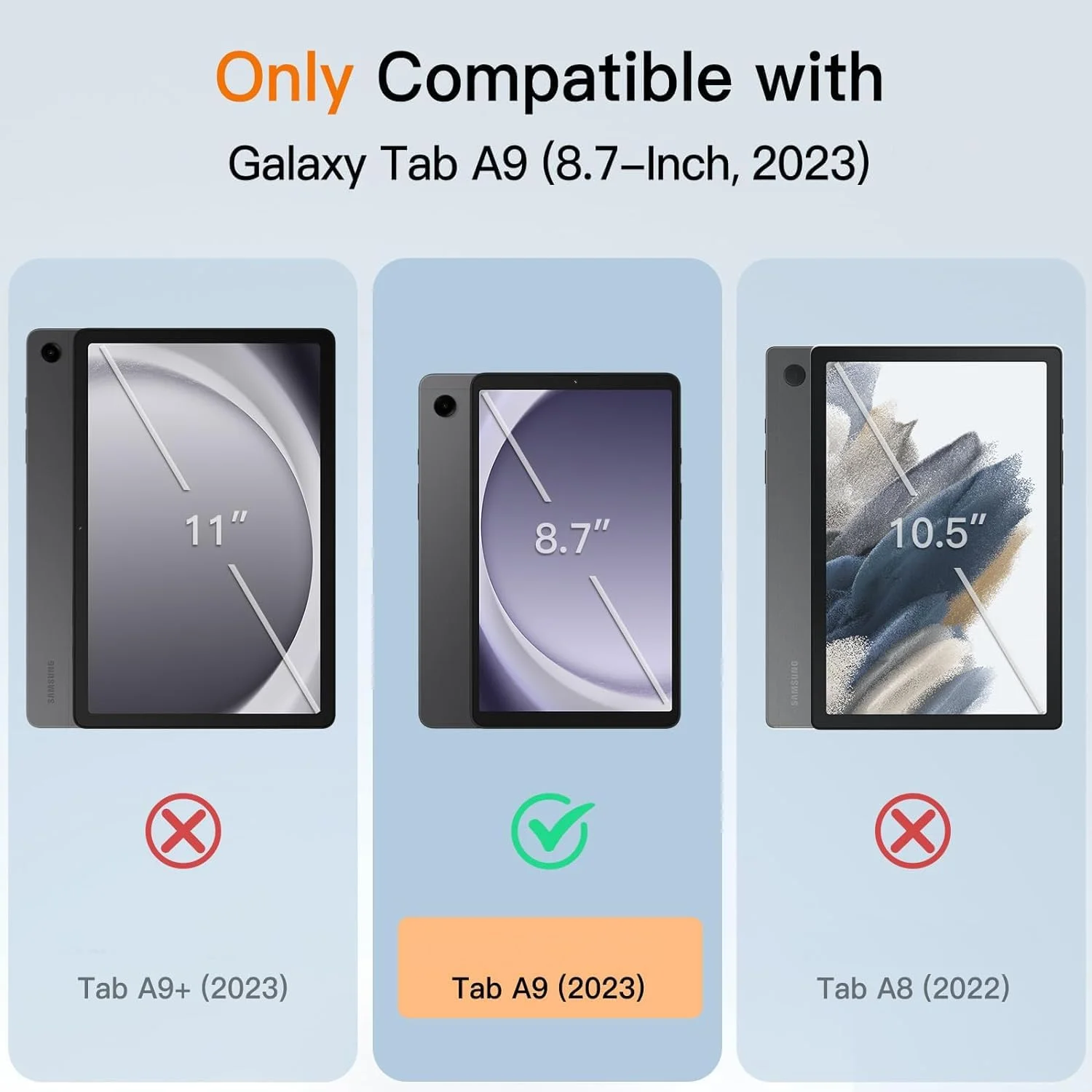 کاور تبلت سامسونگ گلکسی تب A9 مدل LBOYLOVE، مناسب برای تبلت 8.7 اینچی سامسونگ گلکسی تب A9 (سال 2023)، کاور باریک چرمی + میکروفایبر سه تایی، محافظ تبلت A9 با قابلیت استند، بیدار/خواب خودکار، آبی