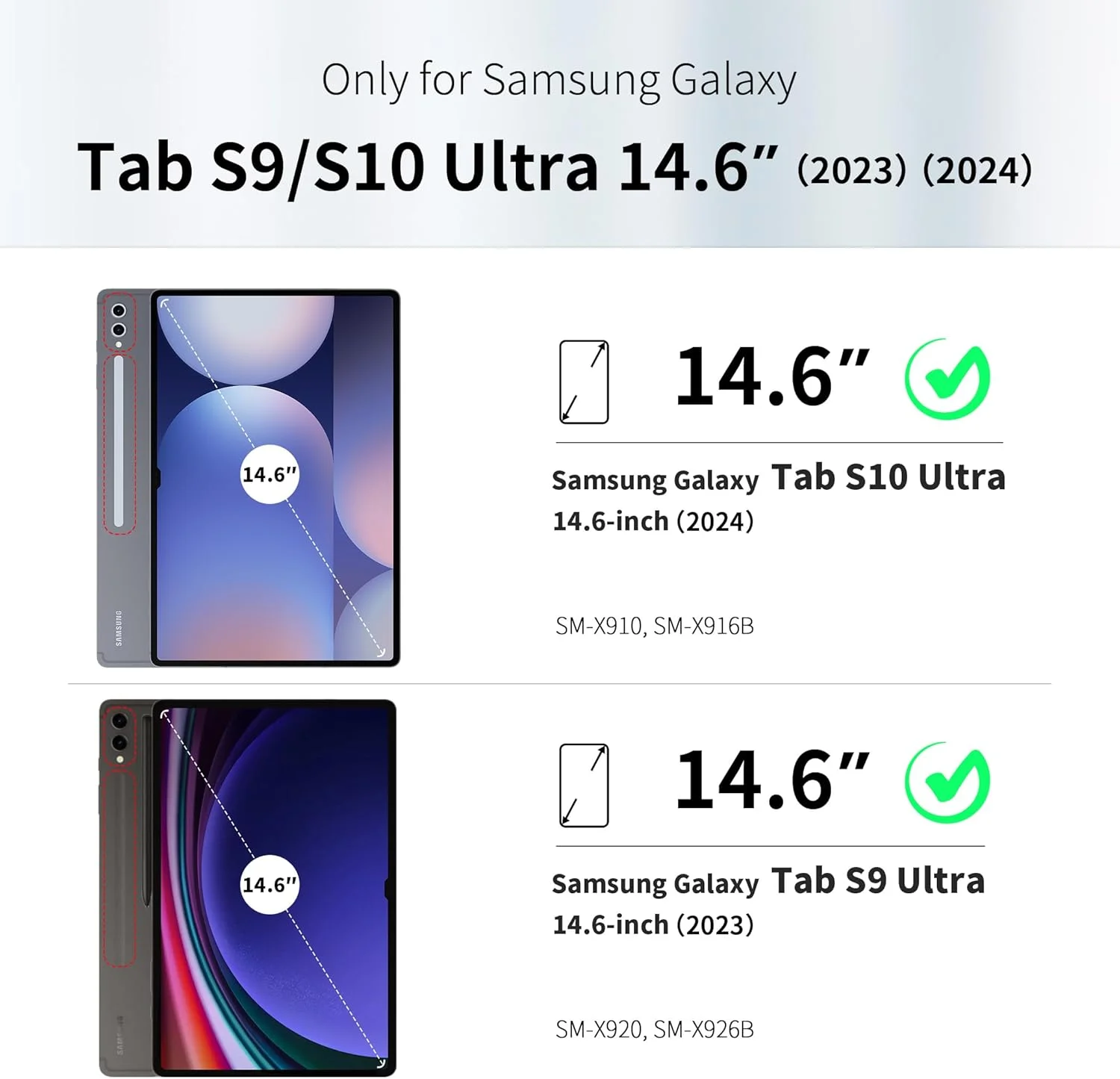 کیف EasyAcc برای تبلت سامسونگ X920 Galaxy Tab S10 Ultra/Tab S9 Ultra 14.6 اینچی با جای قلم S Pen، جلد نازک کتابی تاشو با قابلیت استند و محافظ تبلت، زاویه دید چندگانه، مشکی