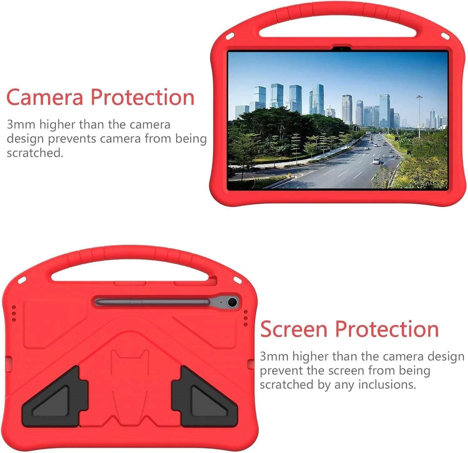 کاور ضد ضربه Gruattreay سازگار با تبلت سامسونگ گلکسی تب S10 FE سایز 10.9 اینچ (2025)، کاور محافظ سبک وزن EVA مناسب کودکان با پایه نامرئی و دسته (قرمز)