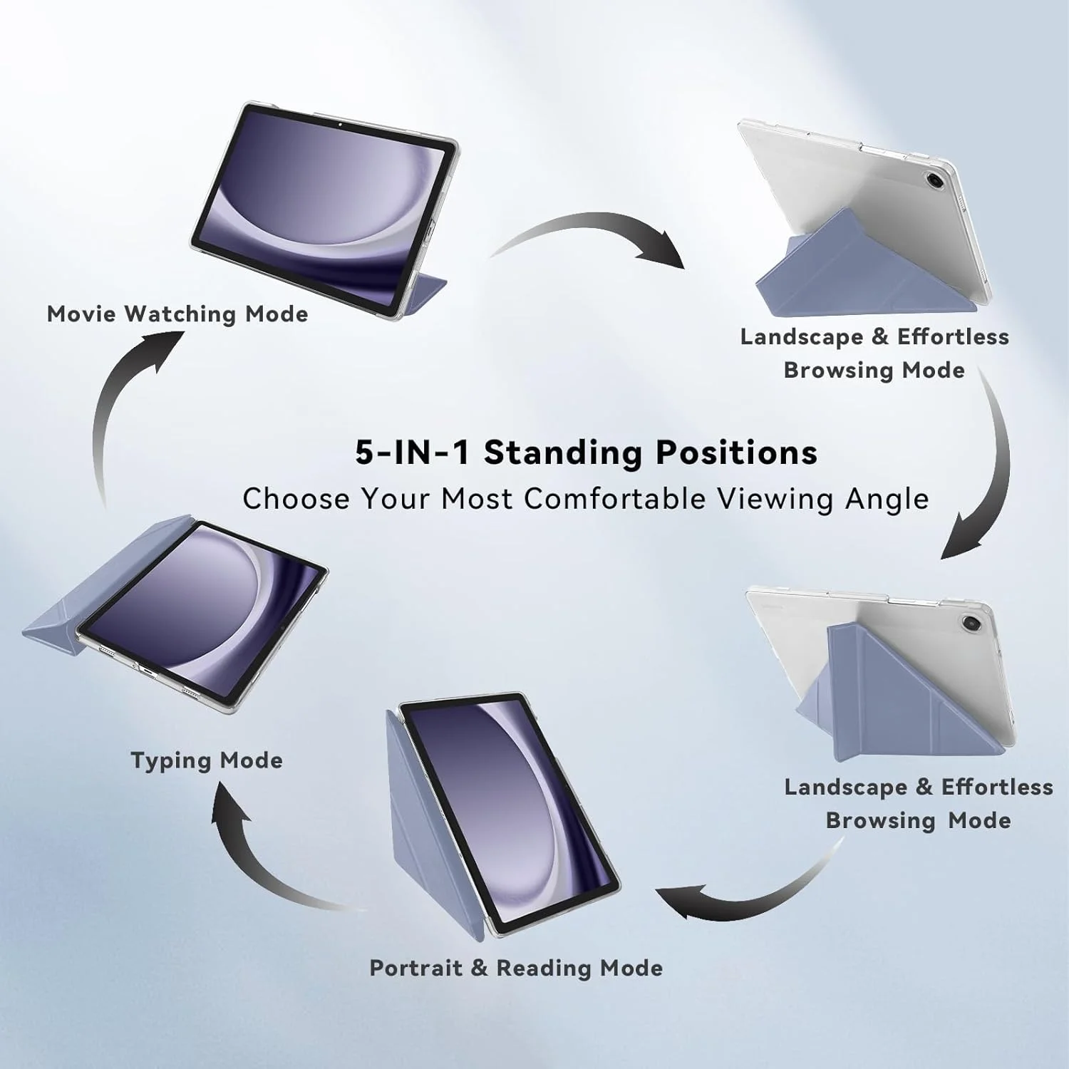 کیف اوریگامی MuyDoux برای تبلت سامسونگ گلکسی تب A9+/ A9 پلاس 11 اینچ 2023 مدل SM-X210/ X215/ X216، دارای 5 حالت مختلف برای تماشا، قاب پشتی سخت و نرم، خاکستری یاسی
