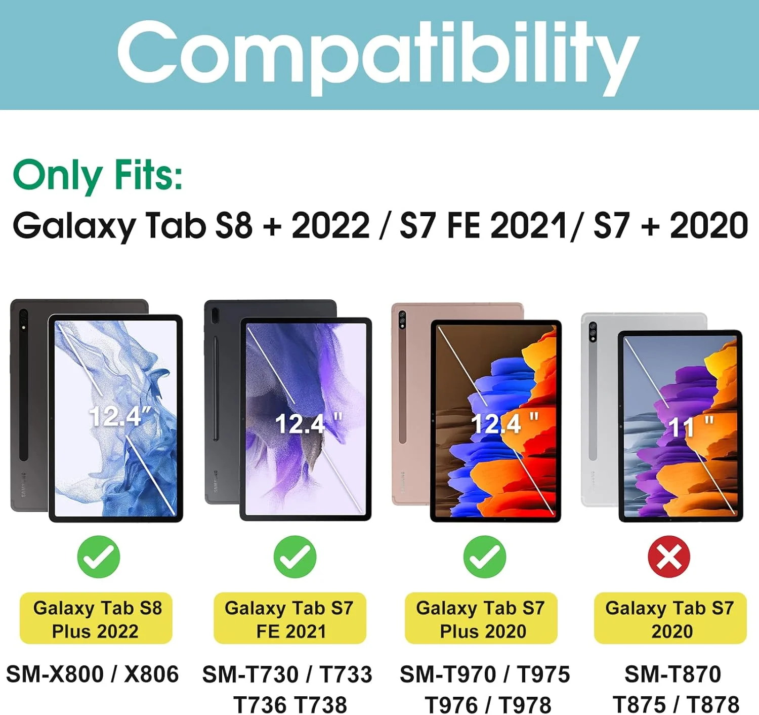 کیف محافظ باریک ProCase برای تبلت سامسونگ گلکسی تب S8 پلاس/S7 FE 2021/S7 پلاس 2020 سایز 12.4 اینچ (مدل SM-X800 X806 T730 T733 T736 T970 T975 T976 T978)، کاور هوشمند تاشو با قابلیت استند - آبی فیروزه ای