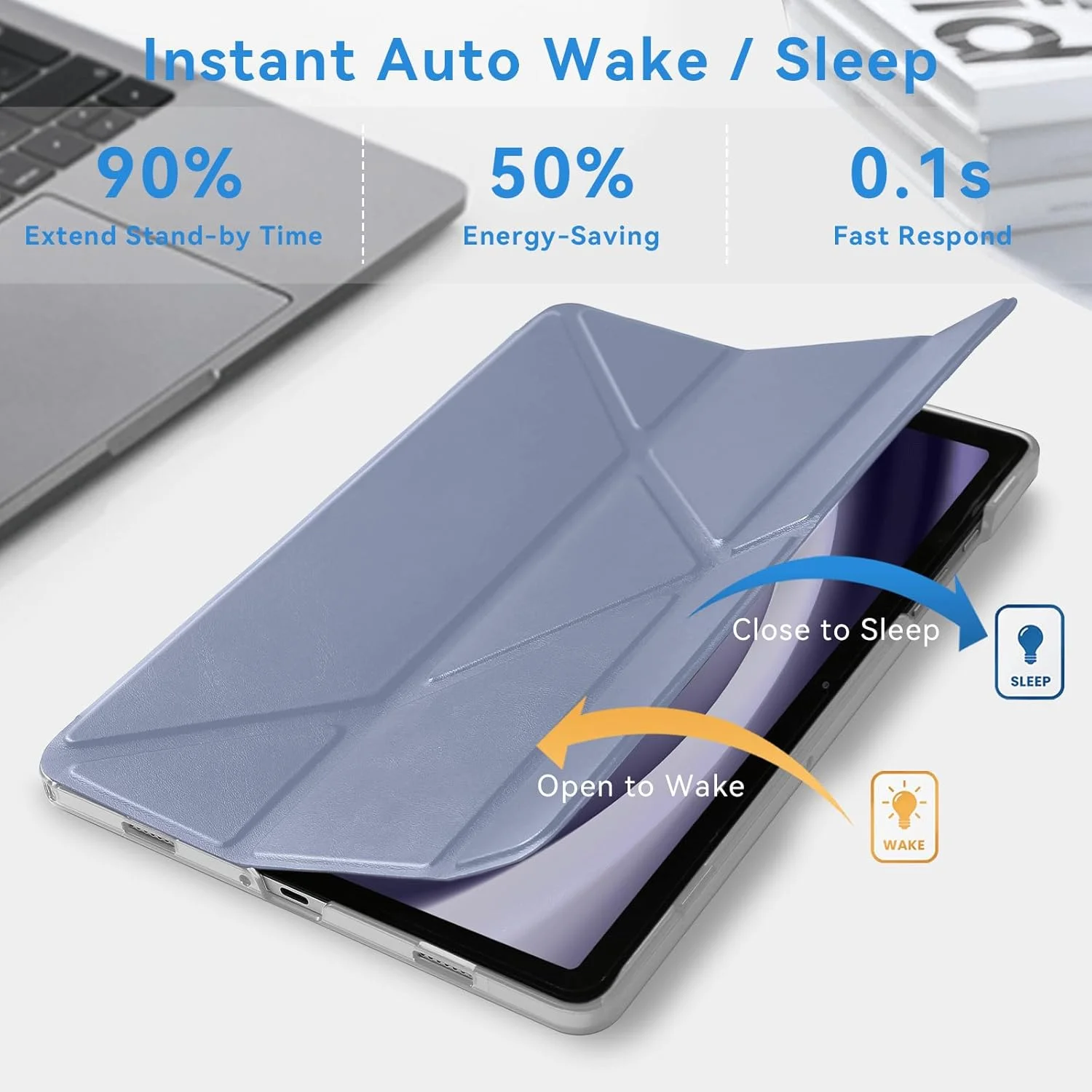 کیف اوریگامی MuyDoux برای تبلت سامسونگ گلکسی تب A9+/ A9 پلاس 11 اینچ 2023 مدل SM-X210/ X215/ X216، دارای 5 حالت مختلف برای تماشا، قاب پشتی سخت و نرم، خاکستری یاسی