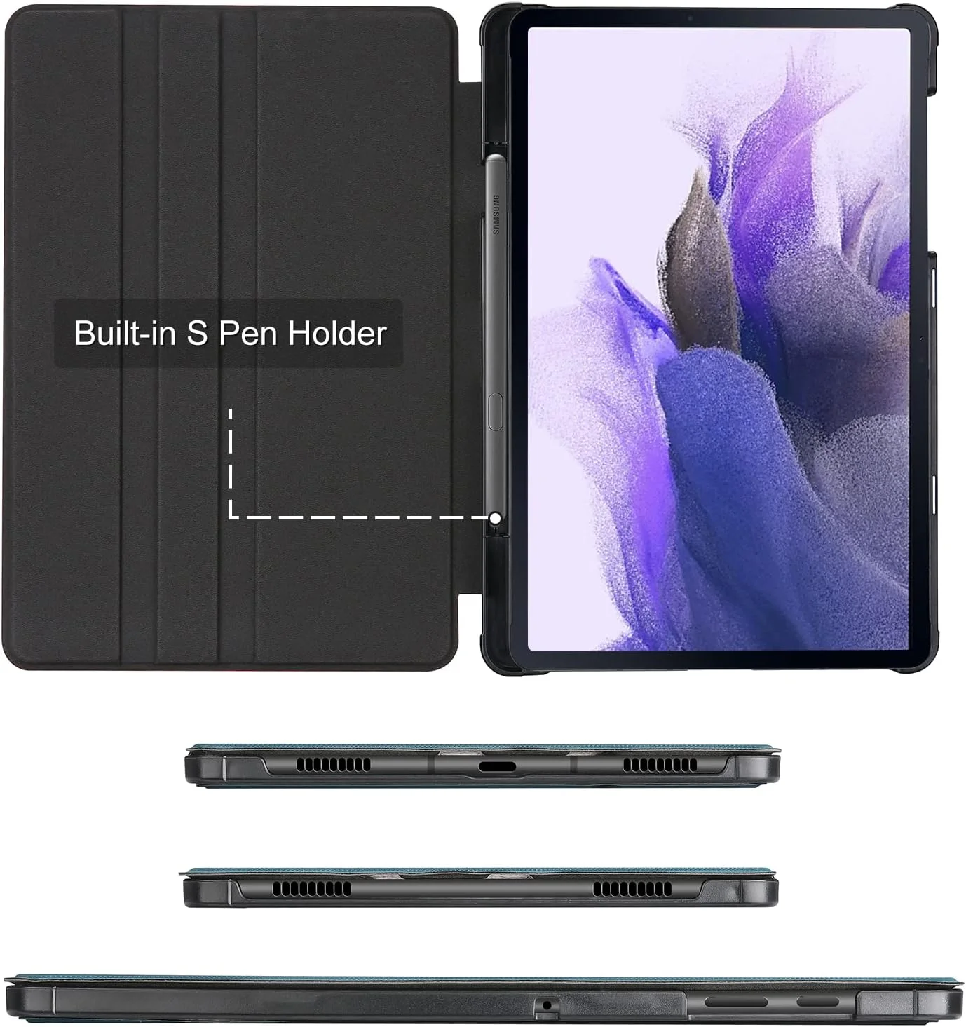 کیف محافظ باریک ProCase برای تبلت سامسونگ گلکسی تب S8 پلاس/S7 FE 2021/S7 پلاس 2020 سایز 12.4 اینچ (مدل SM-X800 X806 T730 T733 T736 T970 T975 T976 T978)، کاور هوشمند تاشو با قابلیت استند - آبی فیروزه ای