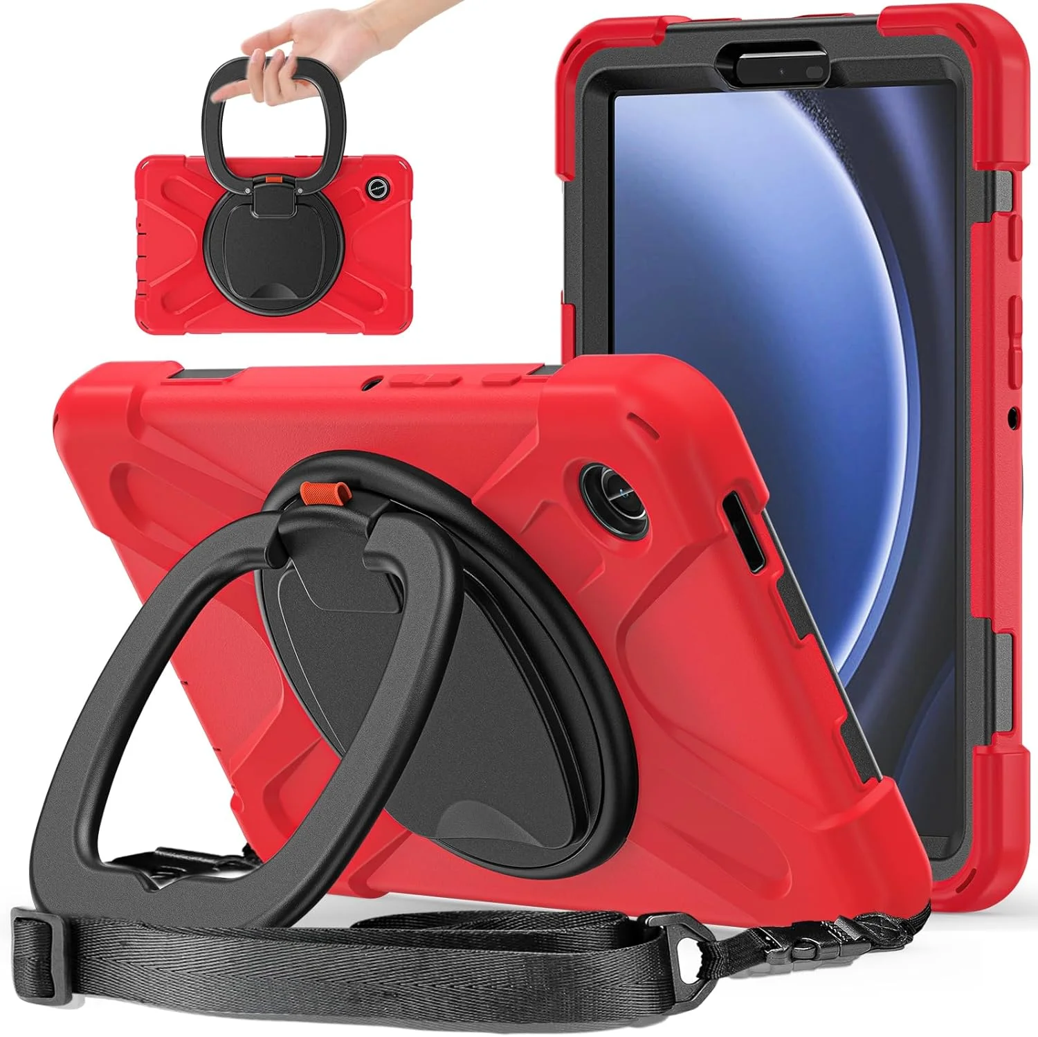 کاور تبلت سامسونگ گلکسی YIMICO، محافظت کامل بدنه، ضد ضربه، سیلیکونی با پایه نگهدارنده چرخان 360 درجه (قرمز، Samsung Galaxy Tab A9(X110/X115) 8.7 اینچ)