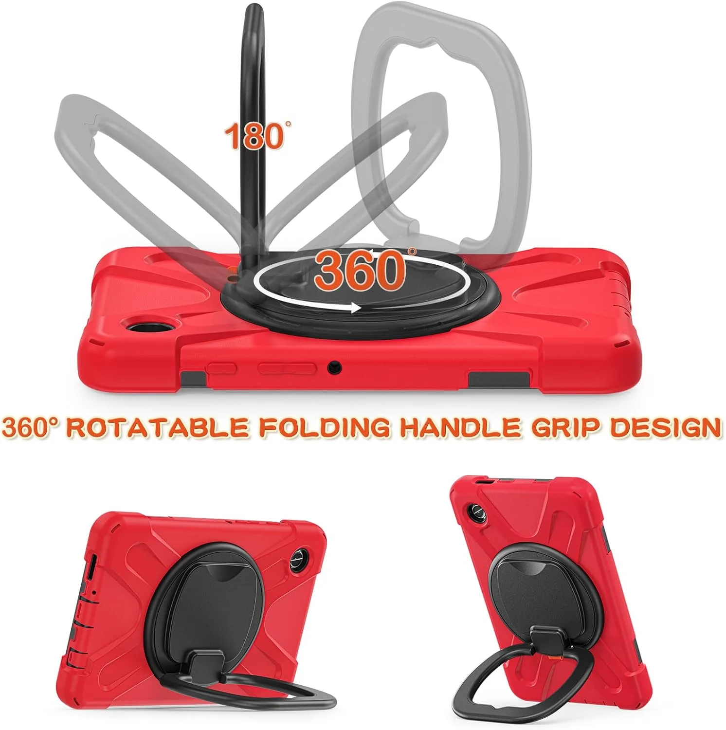 کاور تبلت سامسونگ گلکسی YIMICO، محافظت کامل بدنه، ضد ضربه، سیلیکونی با پایه نگهدارنده چرخان 360 درجه (قرمز، Samsung Galaxy Tab A9(X110/X115) 8.7 اینچ)