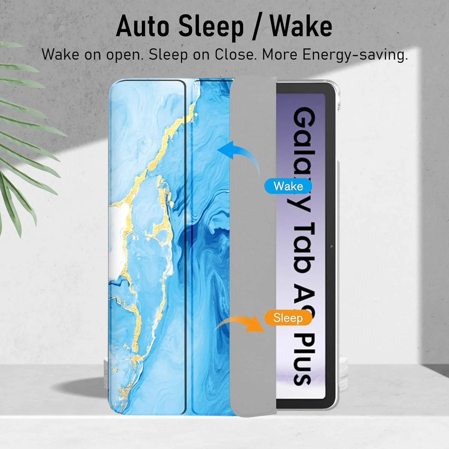 کاور محافظ تبلت سامسونگ Tab A9 Plus سایز 11 اینچ، کاور تاشو برای تبلت سامسونگ گلکسی Tab A9 Plus / کاور تبلت Tab A9+ با پشت شفاف [پشتیبانی از حالت خواب و بیدار شدن خودکار] - آبی اقیانوسی