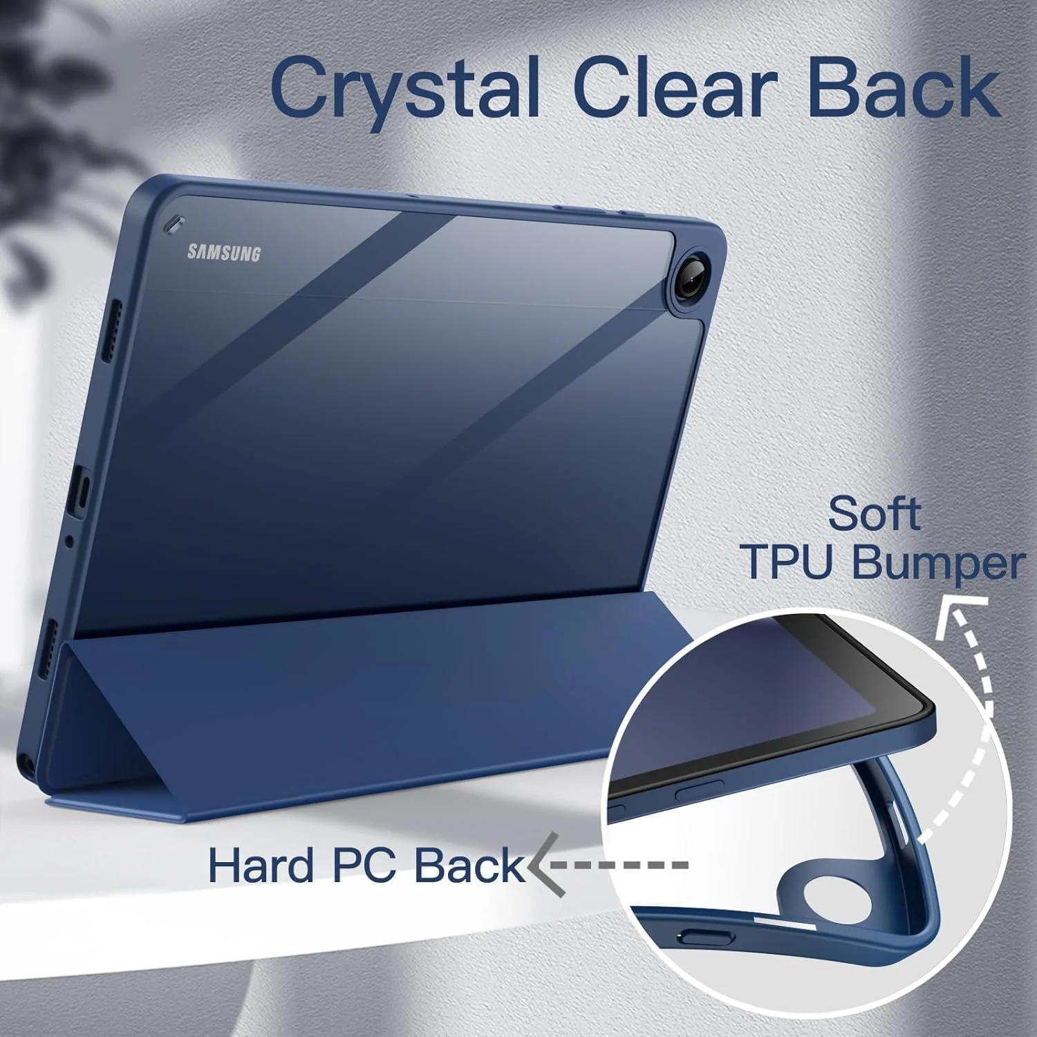 کاور AWH برای تبلت سامسونگ گلکسی تب A9+ / A9 پلاس 11 اینچی 2024 - پشت PC سخت شفاف، کاور باریک تبلت با قابلیت بیدار شدن/خواب خودکار - محافظت شیک برای تبلت شما (سرمه ای)