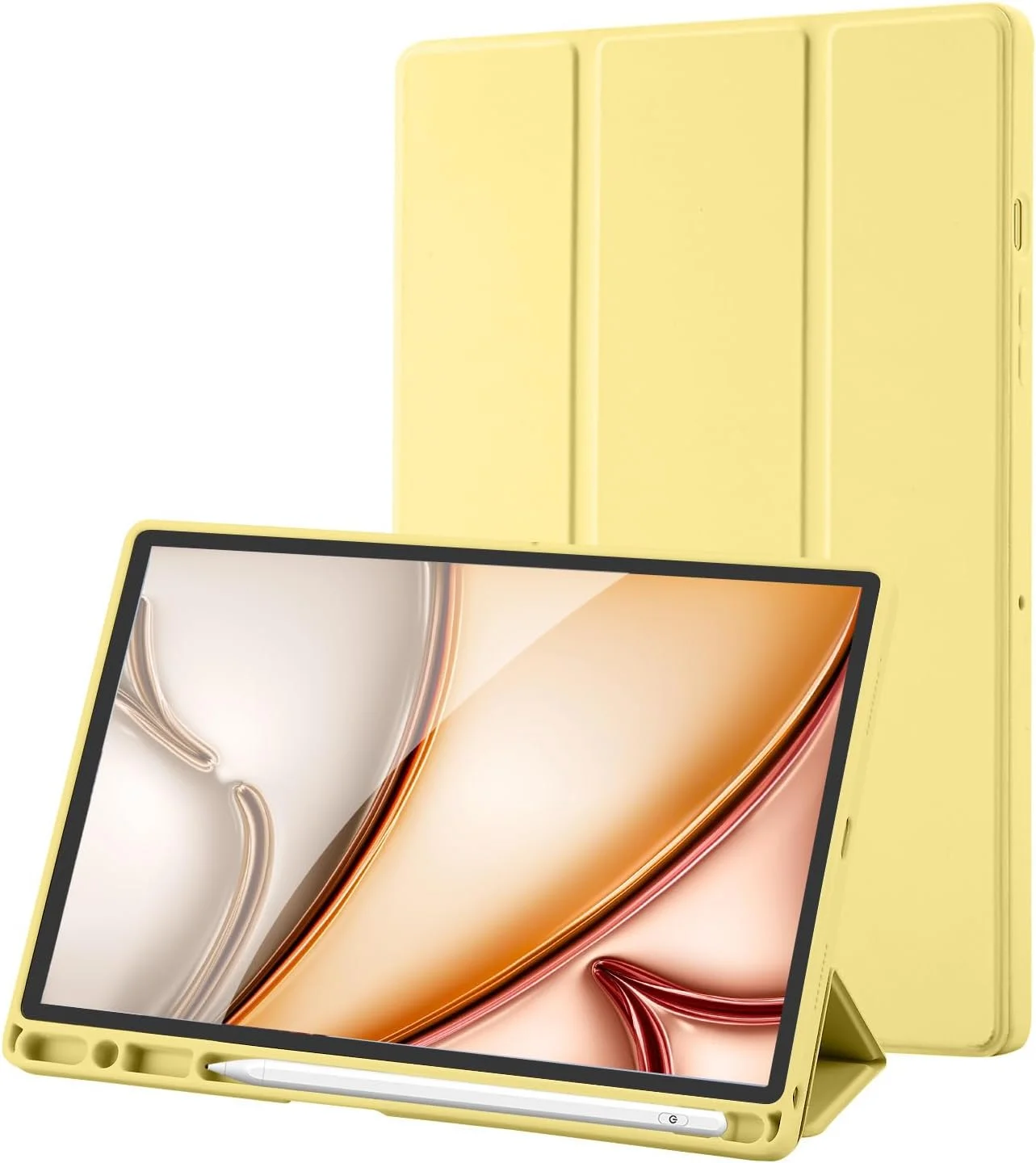 کاور تبلت سامسونگ گلکسی تب A8 ده و نیم اینچی 2021 (SM-X205/SM-X200)، TPU انعطاف پذیر رترو با پایه سه تایی، قابلیت خواب/بیداری خودکار (زرد)