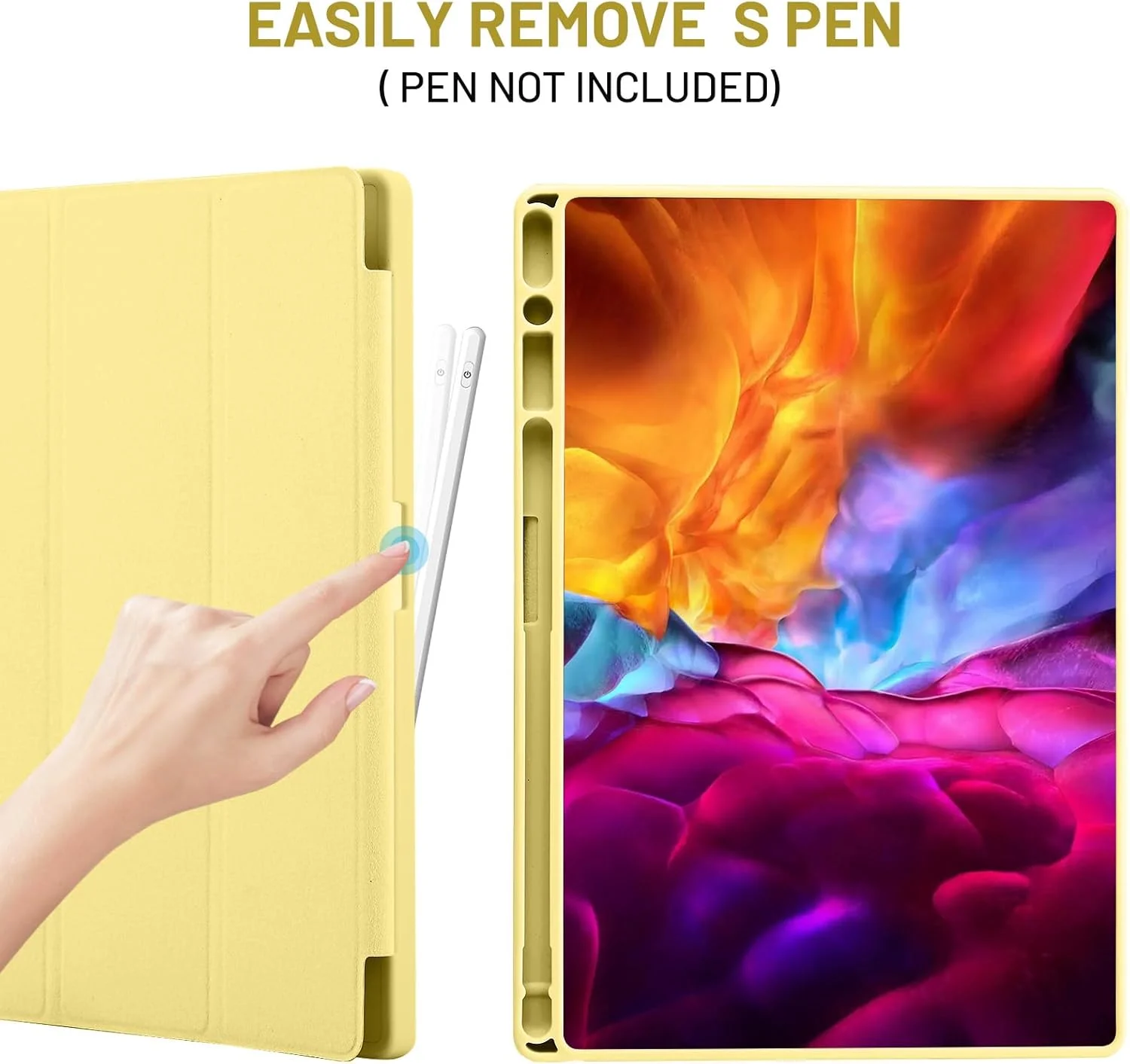 کاور تبلت سامسونگ گلکسی تب A8 ده و نیم اینچی 2021 (SM-X205/SM-X200)، TPU انعطاف پذیر رترو با پایه سه تایی، قابلیت خواب/بیداری خودکار (زرد)