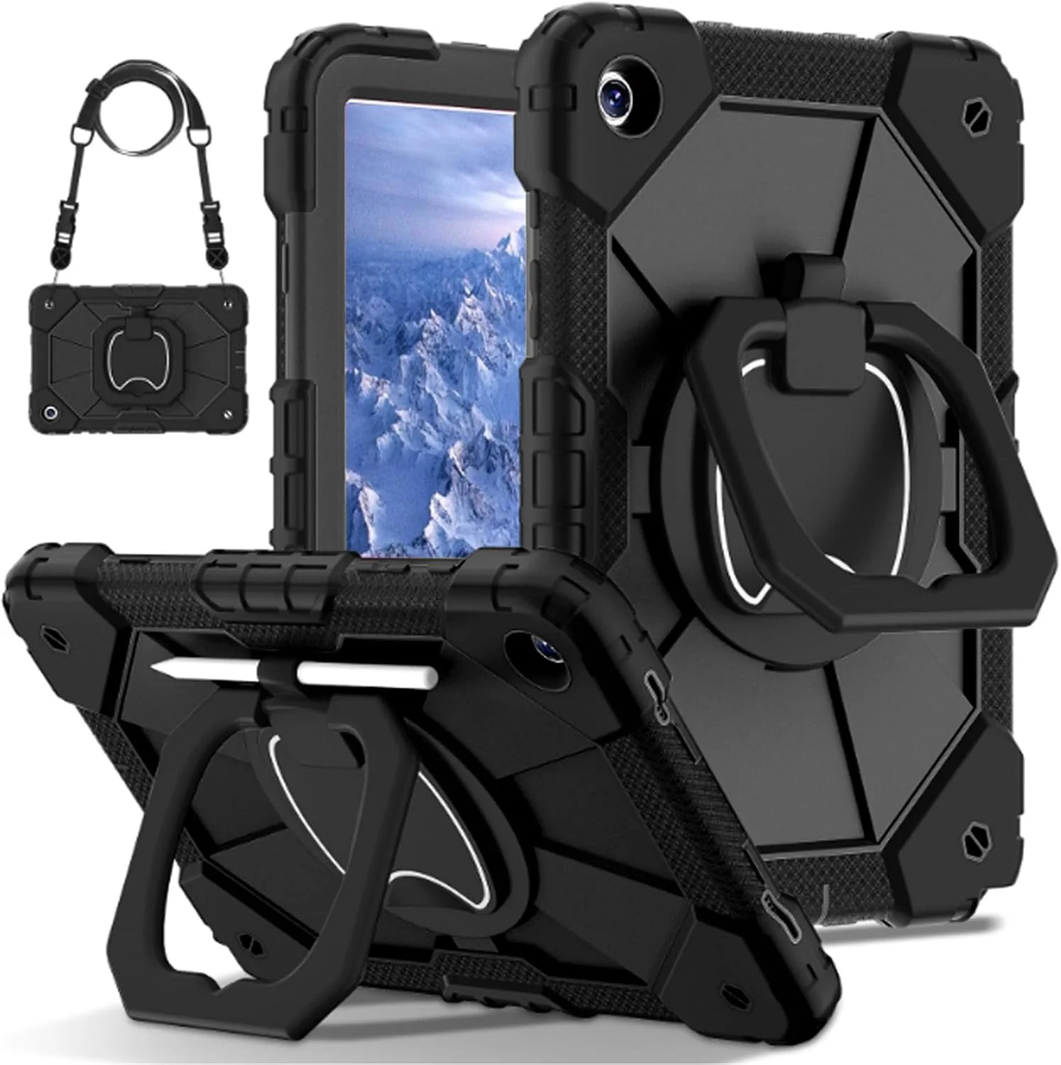 کیف تبلت Lukione برای Samsung Galaxy Tab A9 8.7 اینچی، کیف محافظ تبلت مقاوم در برابر ضربه با پایه تاشو چرخان 360 درجه/نگهدارنده مداد و محافظ صفحه نمایش، کیف A9