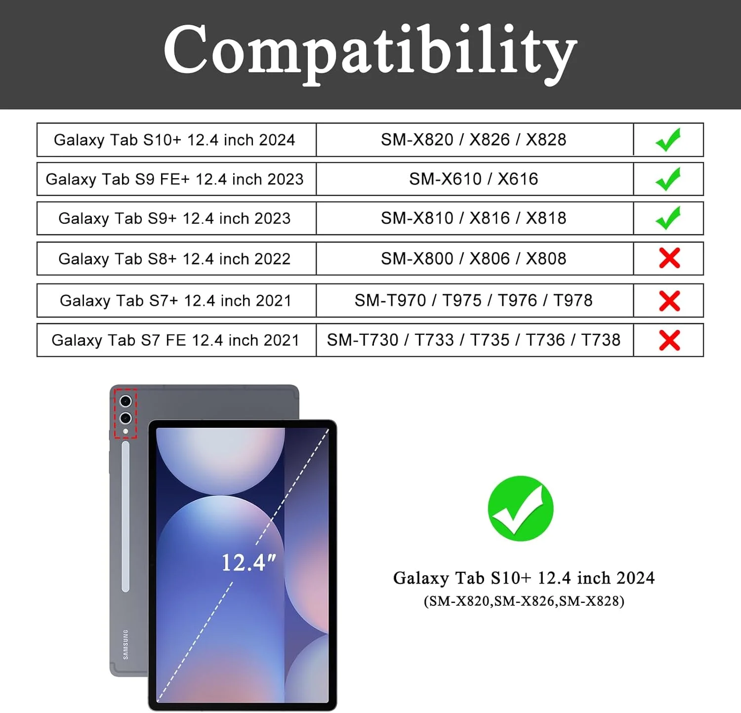 کیف محافظ تبلت Soke Galaxy Tab S10 Plus/S9 Plus/S9 FE Plus با جای قلم S Pen - کیف هوشمند ضد ضربه با روکش پشتی TPU نرم برای تبلت سامسونگ Galaxy Tab S10+ سایز 12.4 اینچ، آبی تیره