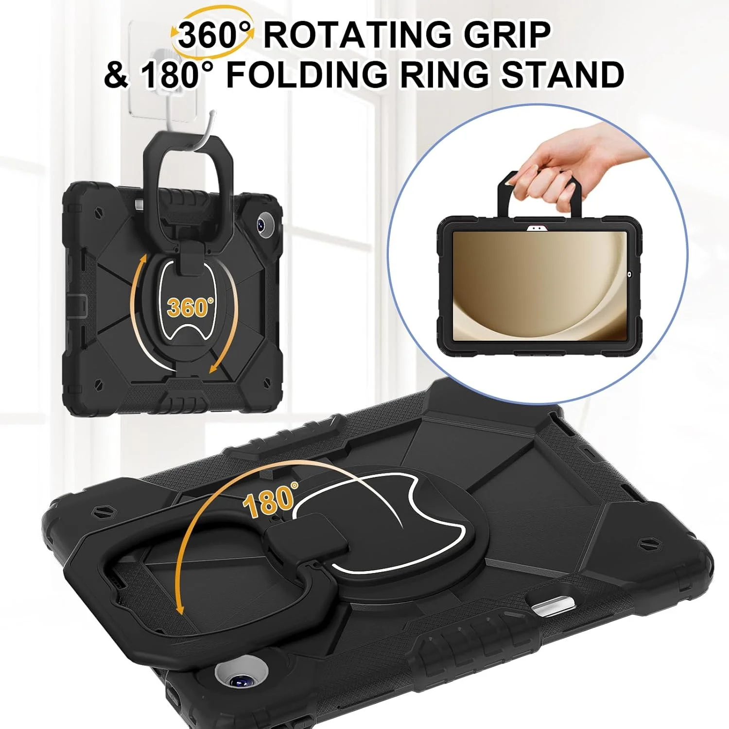 کیف تبلت Lukione برای Samsung Galaxy Tab A9 8.7 اینچی، کیف محافظ تبلت مقاوم در برابر ضربه با پایه تاشو چرخان 360 درجه/نگهدارنده مداد و محافظ صفحه نمایش، کیف A9