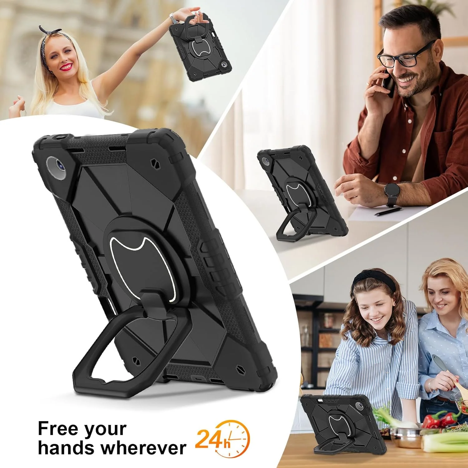 کیف تبلت Lukione برای Samsung Galaxy Tab A9 8.7 اینچی، کیف محافظ تبلت مقاوم در برابر ضربه با پایه تاشو چرخان 360 درجه/نگهدارنده مداد و محافظ صفحه نمایش، کیف A9