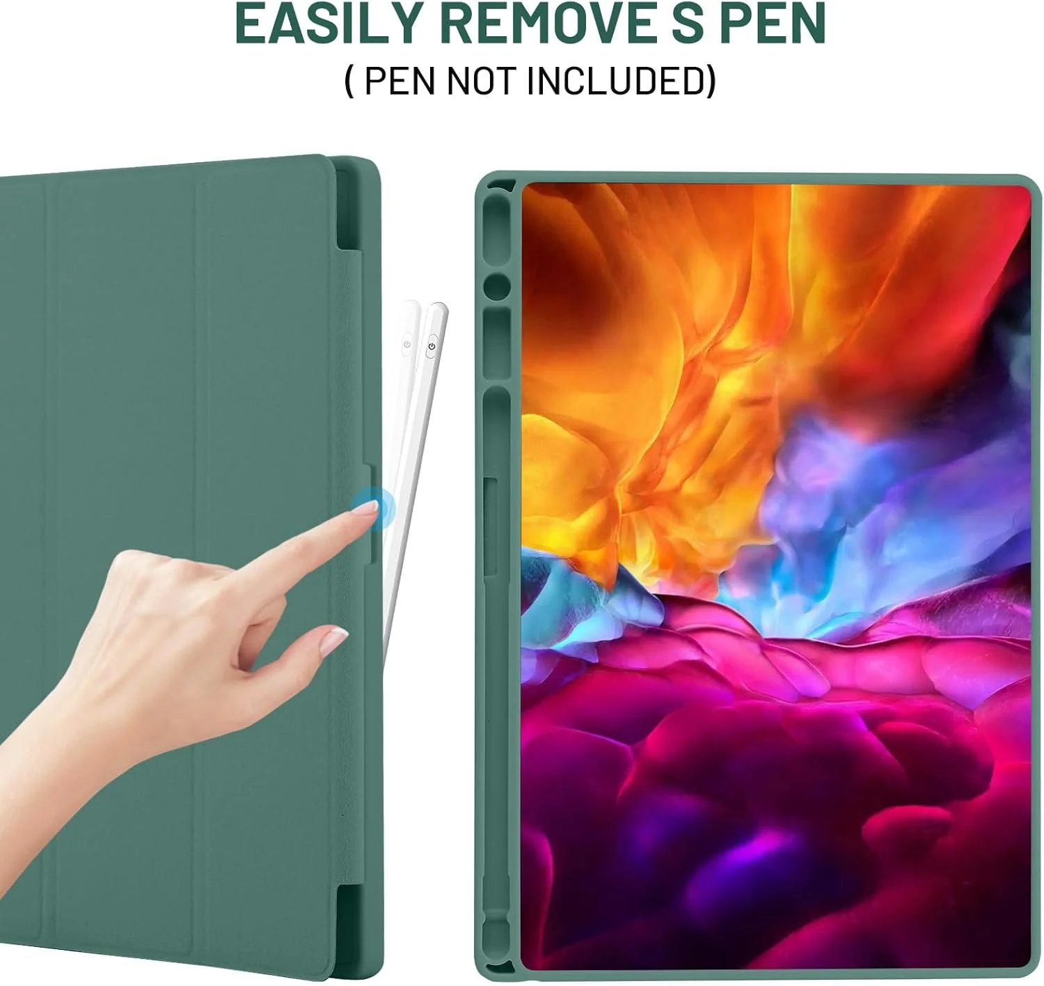 کاور پالکیتسی مناسب برای تبلت سامسونگ گلکسی تب A8 با صفحه نمایش 10.5 اینچ (SM-X200/X205/X207) مدل 2022/2021، ساخته شده از چرم PU با کیفیت و پشت TPU نرم، دارای جای قلم، حالت خواب/بیدار خودکار، سبز کاجی