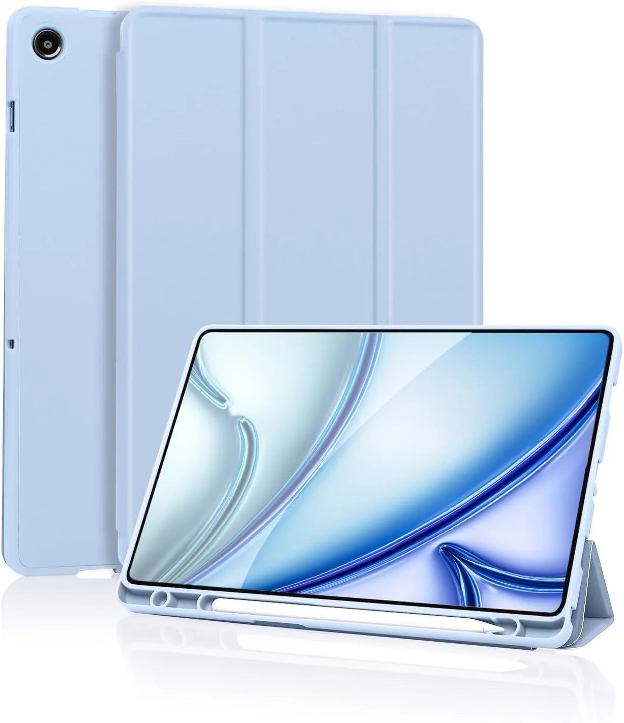 کیف پالکیتسیز برای تبلت سامسونگ گلکسی تب A9 پلاس با جای قلم، کیف محافظ هوشمند باریک با پشت TPU نرم، کاور خواب/بیدار خودکار برای کیف سامسونگ گلکسی تب A9+ 11 (آبی آسمانی)
