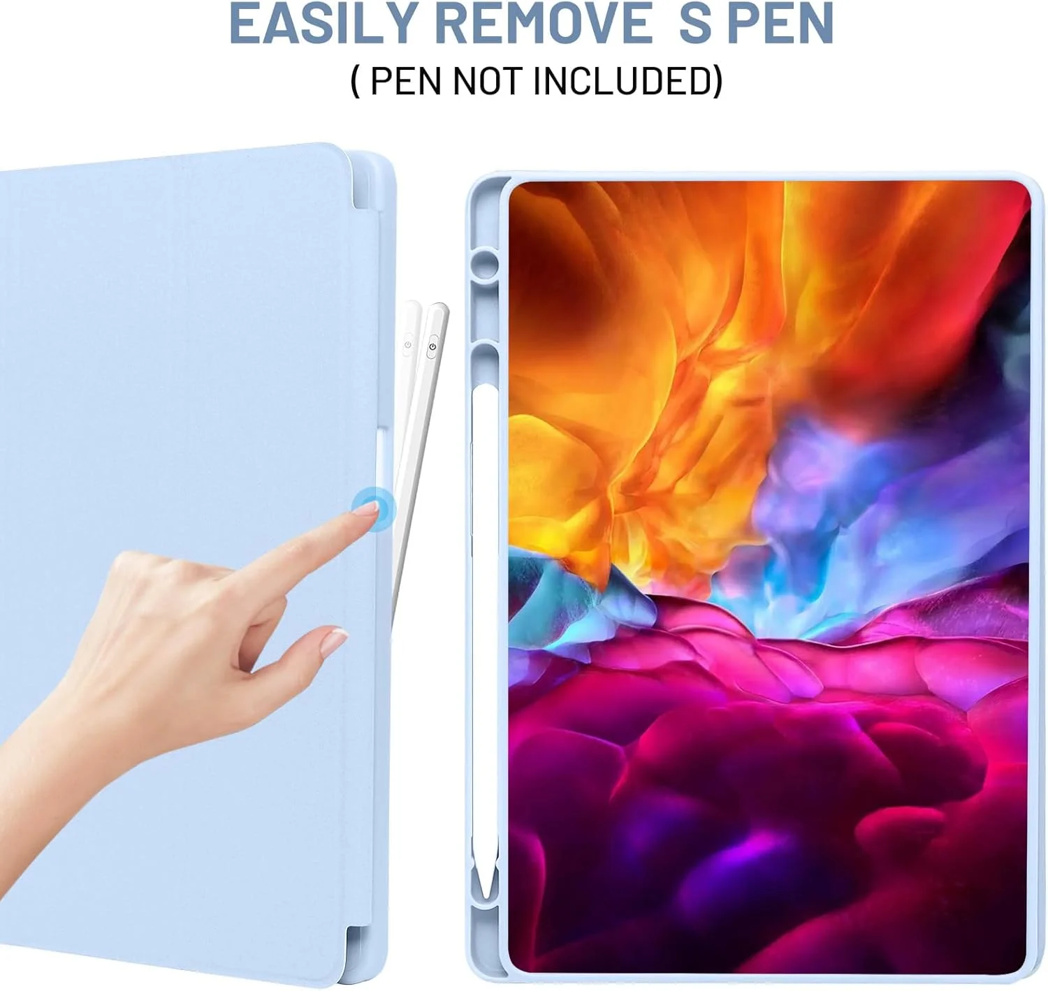 کیف پالکیتسیز برای تبلت سامسونگ گلکسی تب A9 پلاس با جای قلم، کیف محافظ هوشمند باریک با پشت TPU نرم، کاور خواب/بیدار خودکار برای کیف سامسونگ گلکسی تب A9+ 11 (آبی آسمانی)