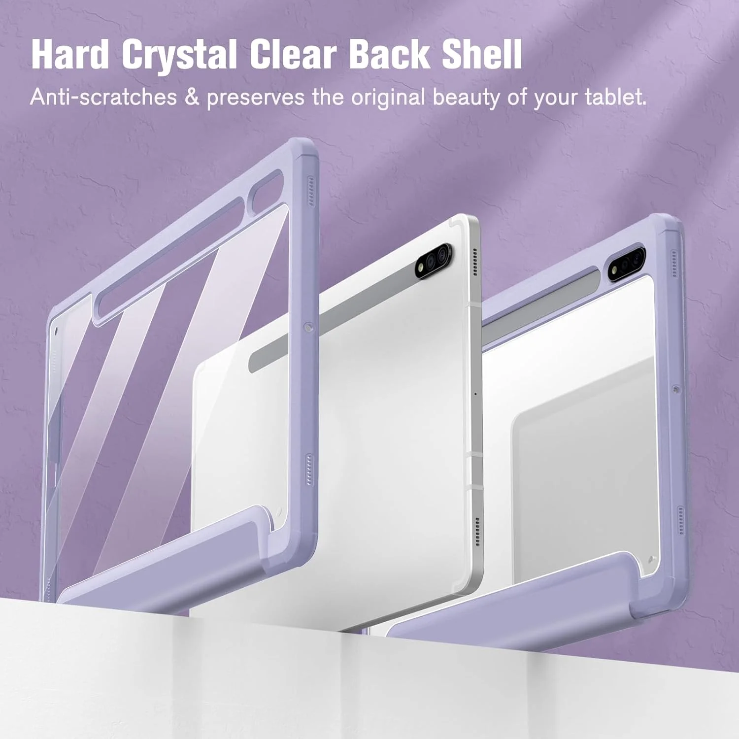 کیف باریک ترکیبی Fintie برای تبلت سامسونگ گلکسی تب S8/Tab S7 11 اینچ (مدل SM-X700/X706/T870/T875/T878) با نگهدارنده قلم S، روکش ضد ضربه با پوسته پشتی شفاف، یاسی بنفش