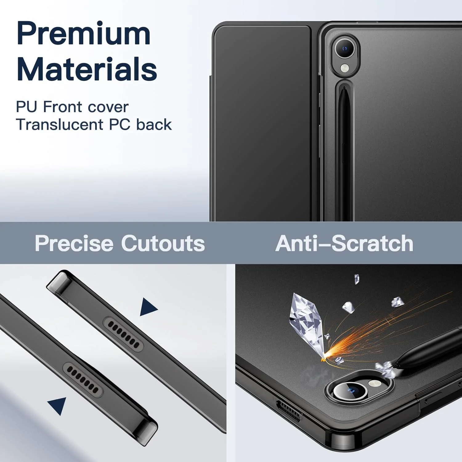 کاور تبلت JETech برای سامسونگ گلکسی تب S9 11 اینچی، کاور محافظ تبلت سه تایی با پشت شفاف، پشتیبانی از شارژ قلم S Pen، بیدار/خواب خودکار (مشکی گرافیتی)