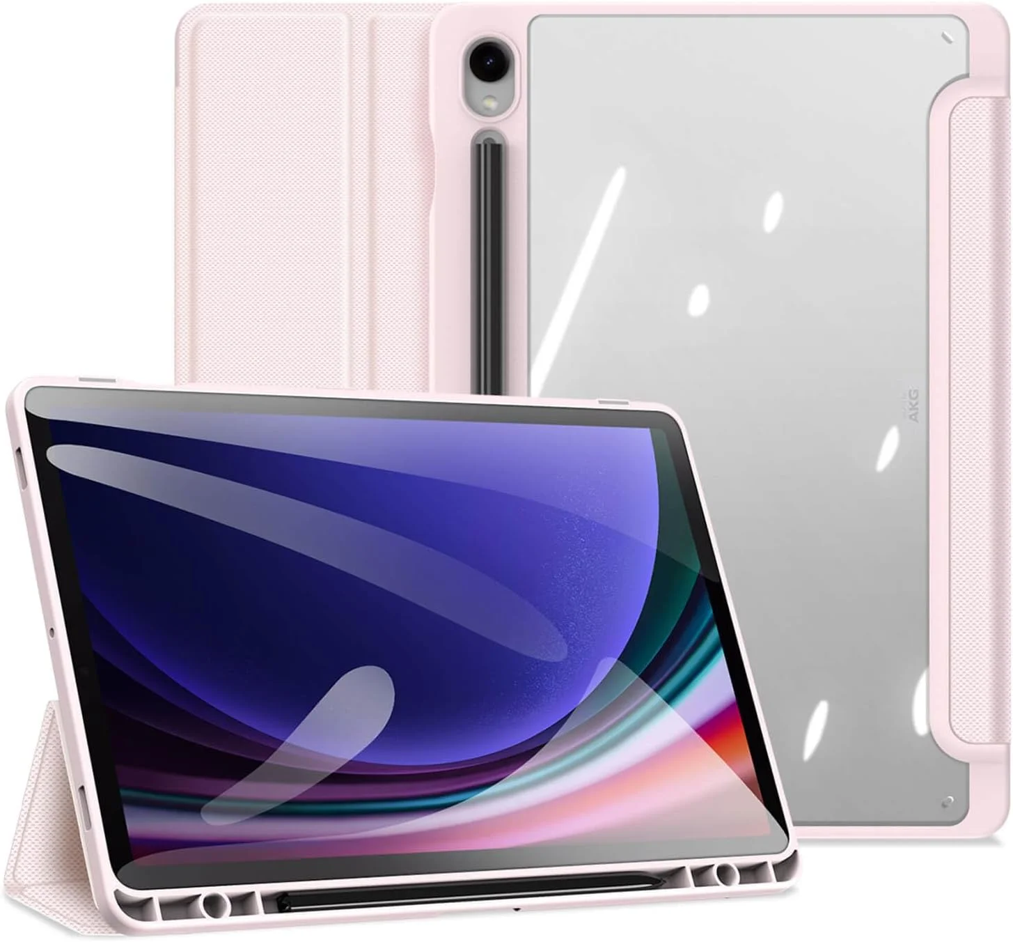 کاور تبلت سامسونگ گلکسی تب S9 (X710/X716B) / S9 FE (X510/X516B) سری DUX DUCIS [Toby]، محافظ سه لایه با پشت شفاف و قابلیت بیدار/خواب خودکار، دارای جای قلم - صورتی