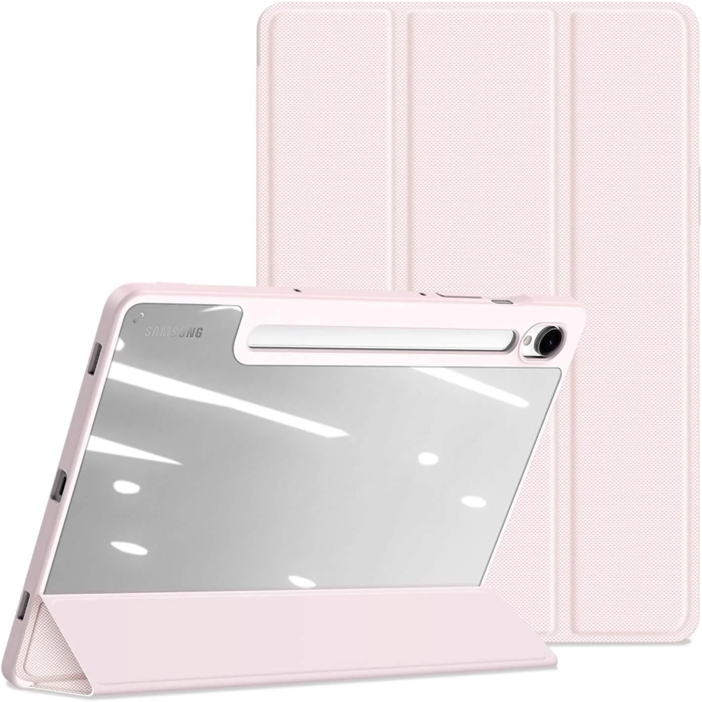 کاور تبلت سامسونگ گلکسی تب S9 (X710/X716B) / S9 FE (X510/X516B) سری DUX DUCIS [Toby]، محافظ سه لایه با پشت شفاف و قابلیت بیدار/خواب خودکار، دارای جای قلم - صورتی