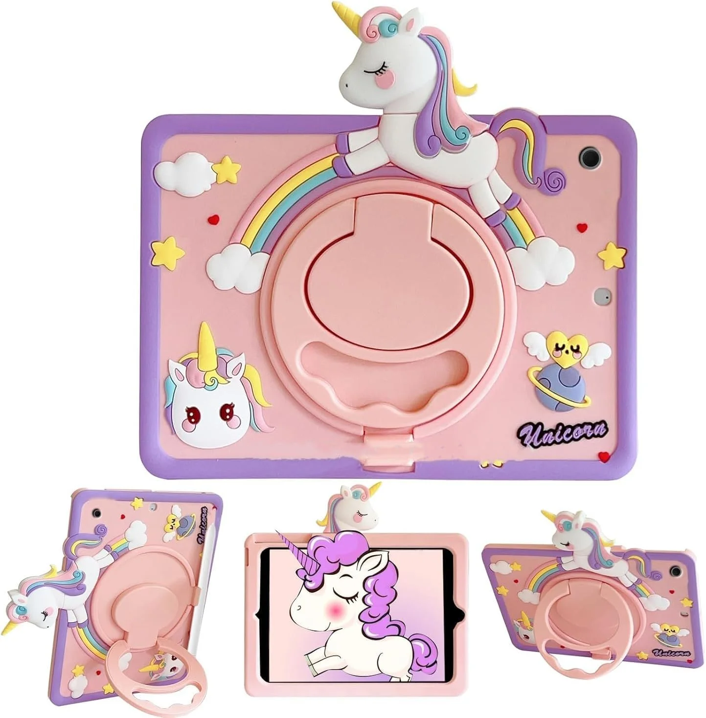 کیف محافظ تبلت سامسونگ گلکسی تب A9+/A9Plus 11 اینچ مدل 2023، کاور کودکانه با جای قلم، استند چرخشی 360 درجه (صورتی بنفش، گلکسی تب A9+/A9 پلاس)