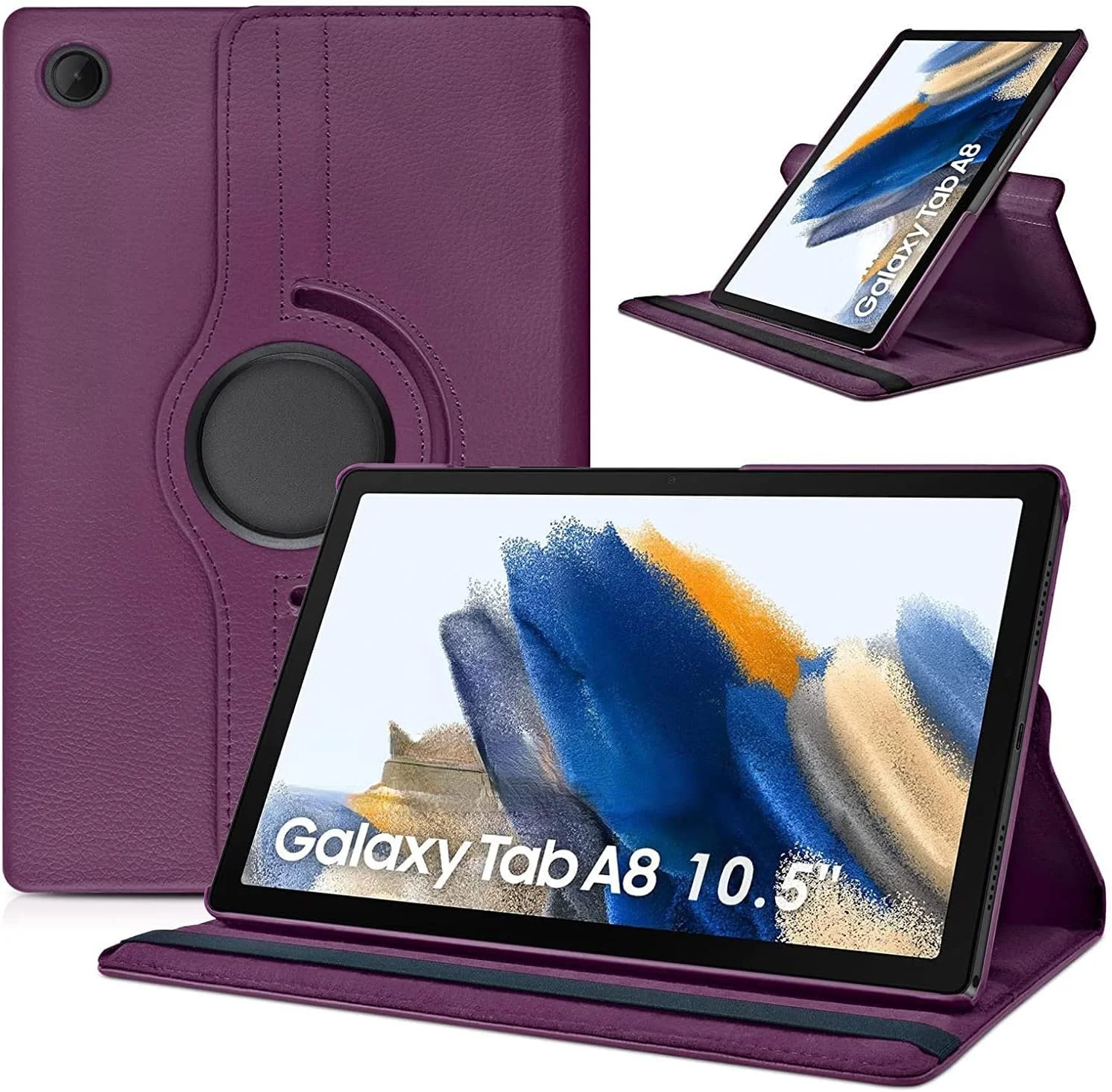 LBJ Case Compatible with Galaxy Tab A8 10.5" Case (SM-X200/X205/X207), Galaxy Tab A8 Case 10.5 inch,Auto Sleep/Wake 360° Rotating Stand Folio Leather Case for Tab A8 2022 (Purple)