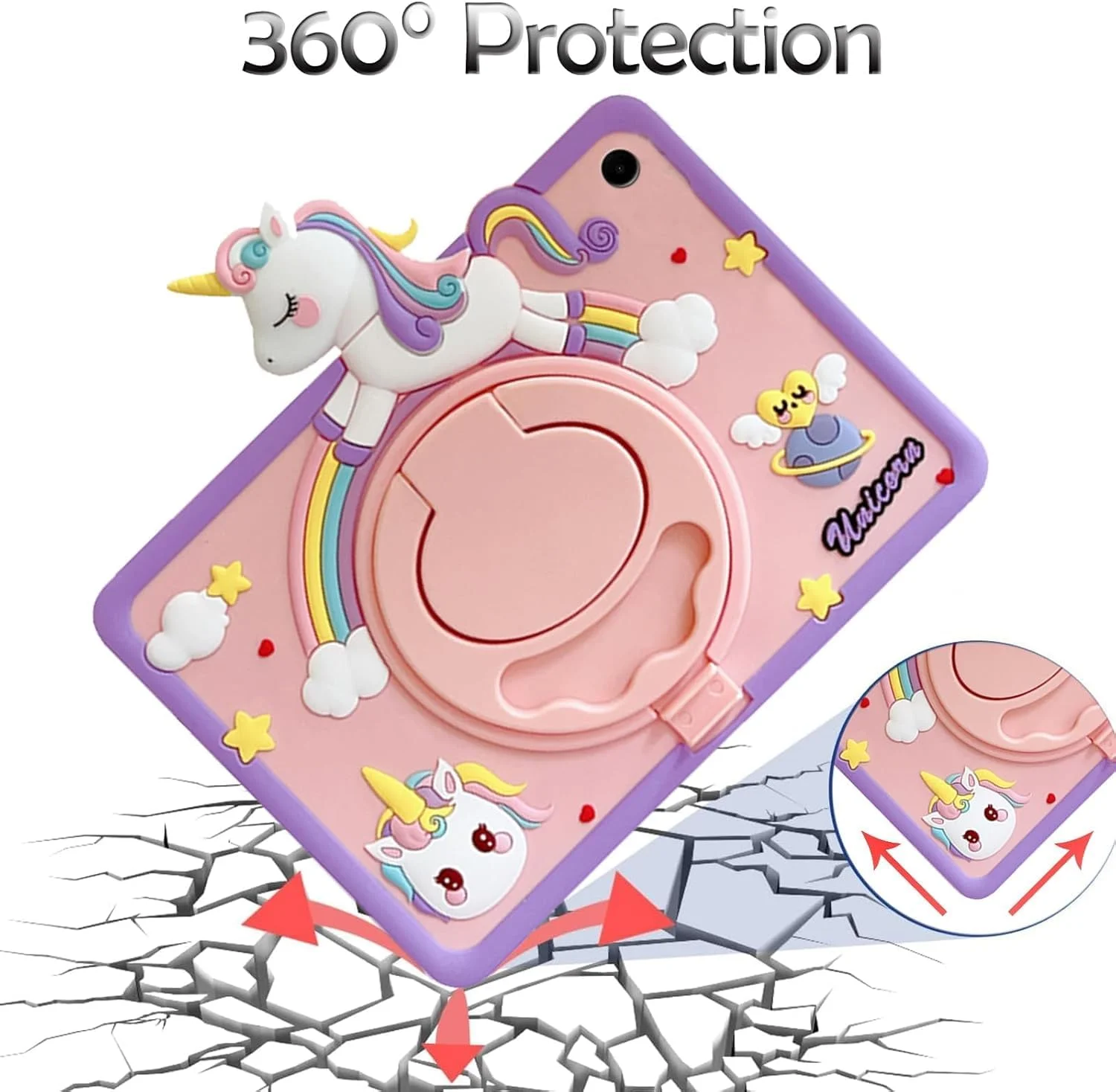 کیف محافظ تبلت سامسونگ گلکسی تب A9+/A9Plus 11 اینچ مدل 2023، کاور کودکانه با جای قلم، استند چرخشی 360 درجه (صورتی بنفش، گلکسی تب A9+/A9 پلاس)