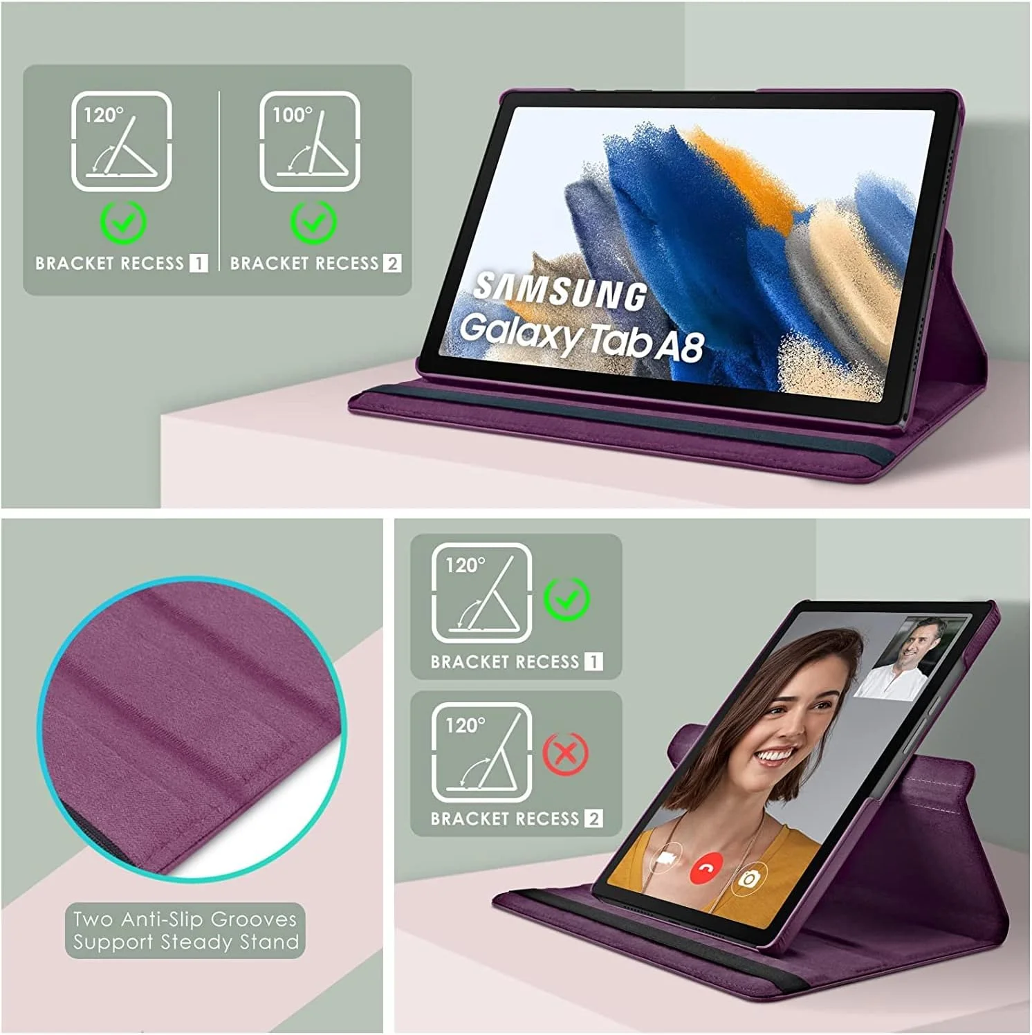 LBJ Case Compatible with Galaxy Tab A8 10.5" Case (SM-X200/X205/X207), Galaxy Tab A8 Case 10.5 inch,Auto Sleep/Wake 360° Rotating Stand Folio Leather Case for Tab A8 2022 (Purple)