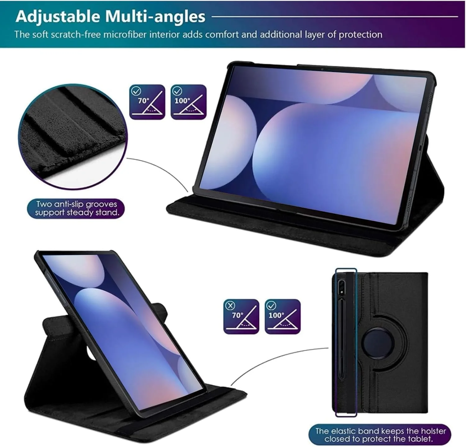 کاور محافظ لوکیون سازگار با تبلت سامسونگ Tab S10 Ultra (نسخه 14.6 اینچی 2024)، کاور چرمی چند منظوره با استند چرخان، ضد ضربه، حالت خواب/بیدار خودکار (مشکی)