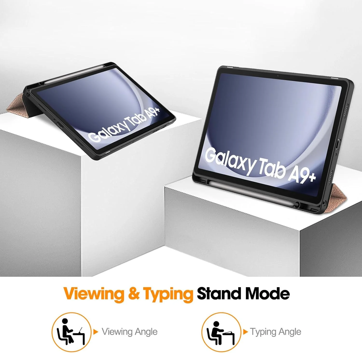 کاور هوشمند سازگار با تبلت سامسونگ گلکسی تب A9 پلاس، کاور هوشمند با جای قلم و پشت سیلیکونی نرم و محافظت کامل از بدنه، کاور با قابلیت بیدار/خواب خودکار برای سامسونگ گلکسی تب A9 پلاس (مشکی)