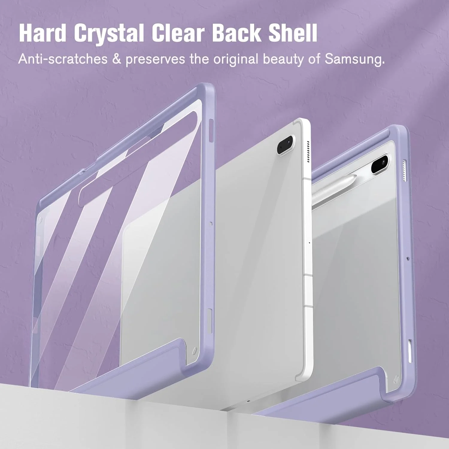 کیف باریک ترکیبی Fintie مناسب برای تبلت سامسونگ گلکسی تب S8 پلاس 2022 / S7 FE 2021 / S7 پلاس 2020 سایز 12.4 اینچ به همراه جای قلم S Pen، کاور ضد ضربه با پشت شفاف، قابلیت بیدار/خواب خودکار، یاسی بنفش